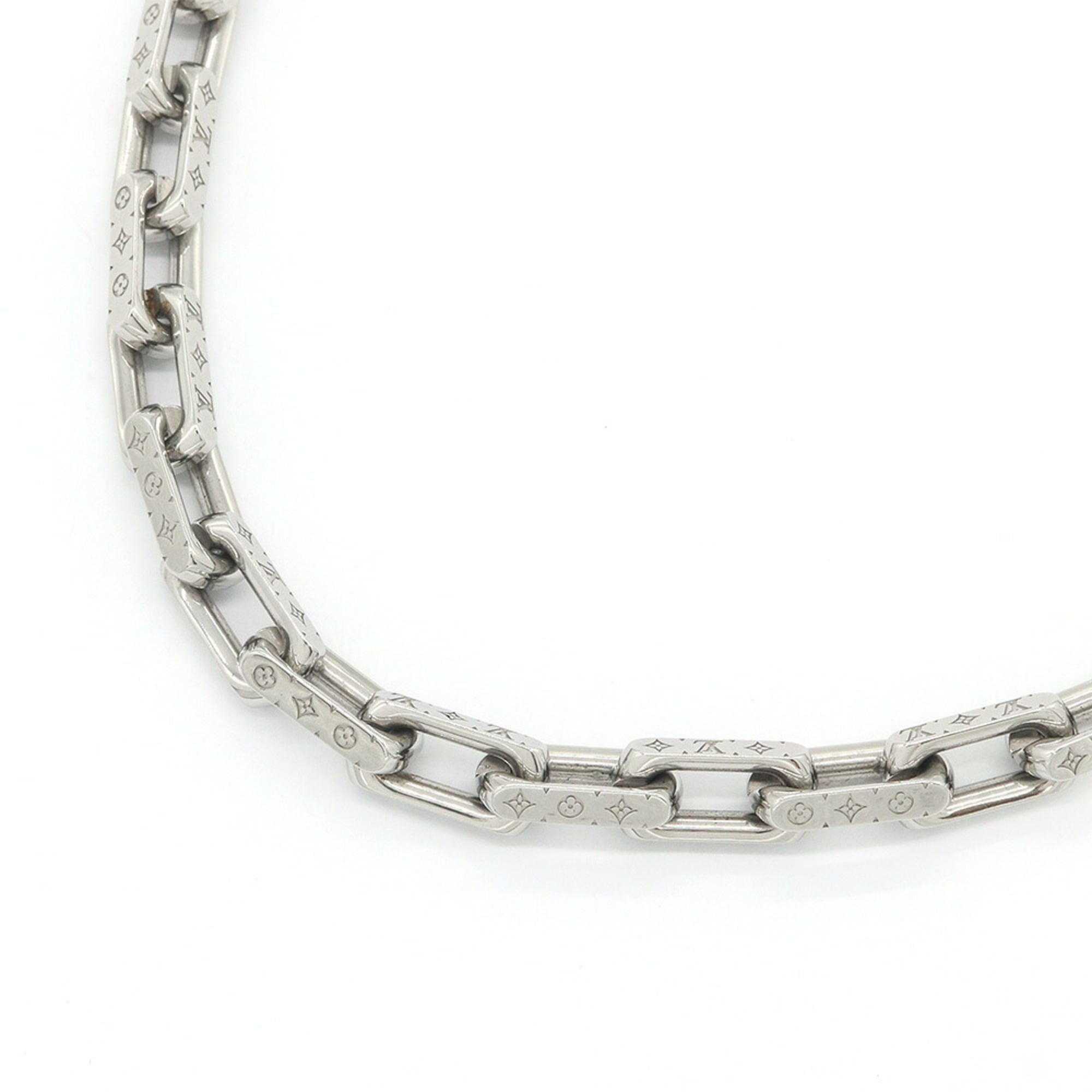 Louis Vuitton Monogram Necklace Chain M00307 Silver Metal Heavyweight Men's — Like New