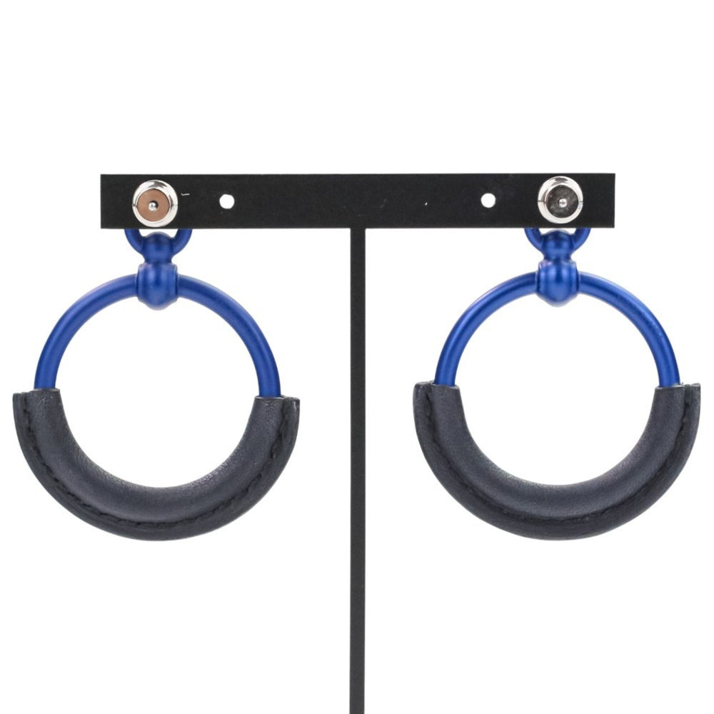 HERMES Loop Grand Earrings PM Aluminum Navy Women's — Like New