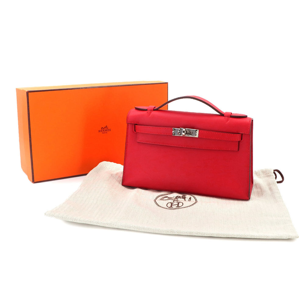 Hermes Pochette Kelly Swift Rouge Ladue Handbag, K stamp, Silver hardware — New - Store Return