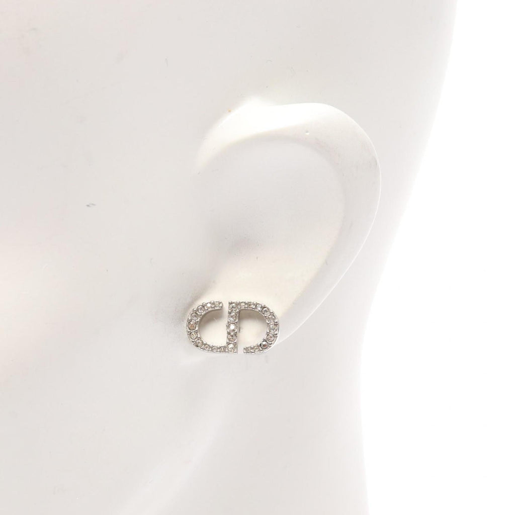 Christian Dior Dior Petit CD Stud Earrings with Stainless Steel Rhinestones, Silver