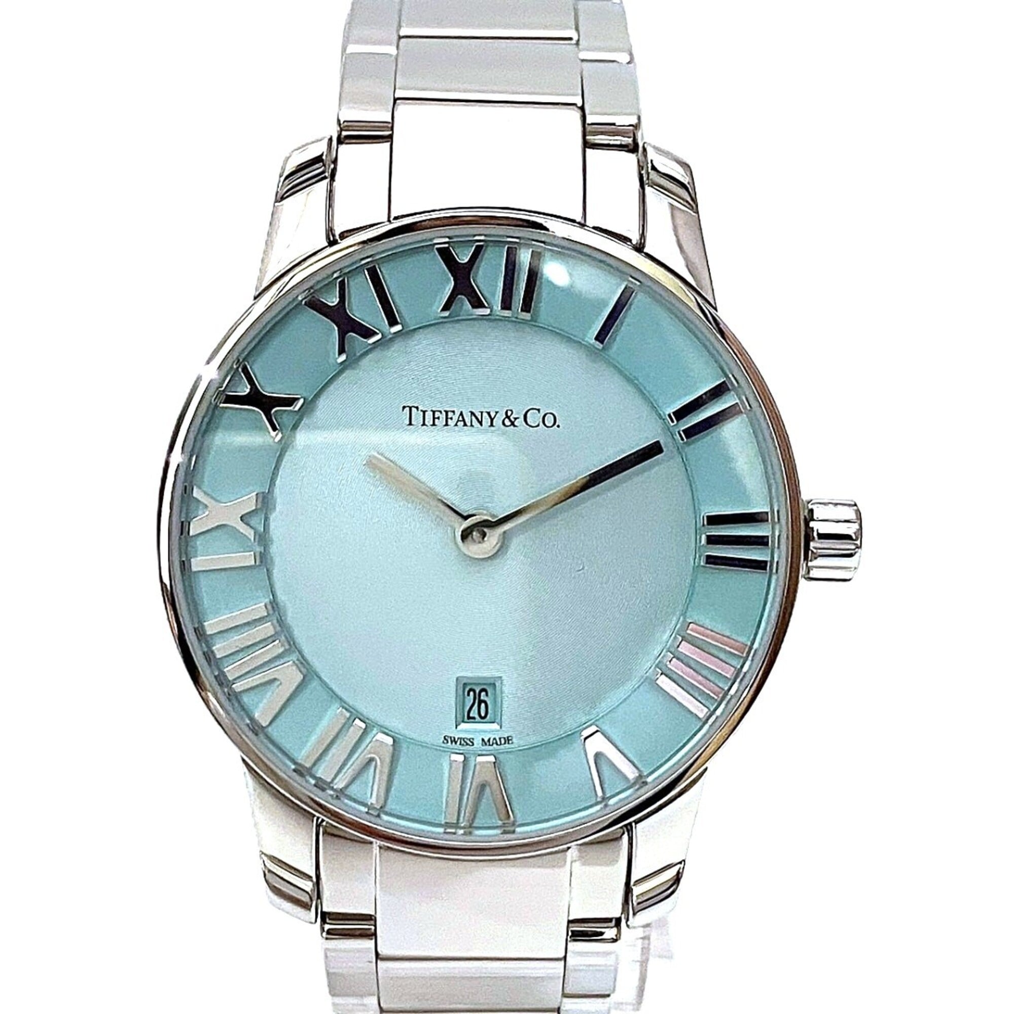 Tiffany & Co. Atlas 2-Hand Date Watch, Total Weight 58.8g, Stainless Steel, Quartz Movement, Blue Dial, 63452807 — Very Good