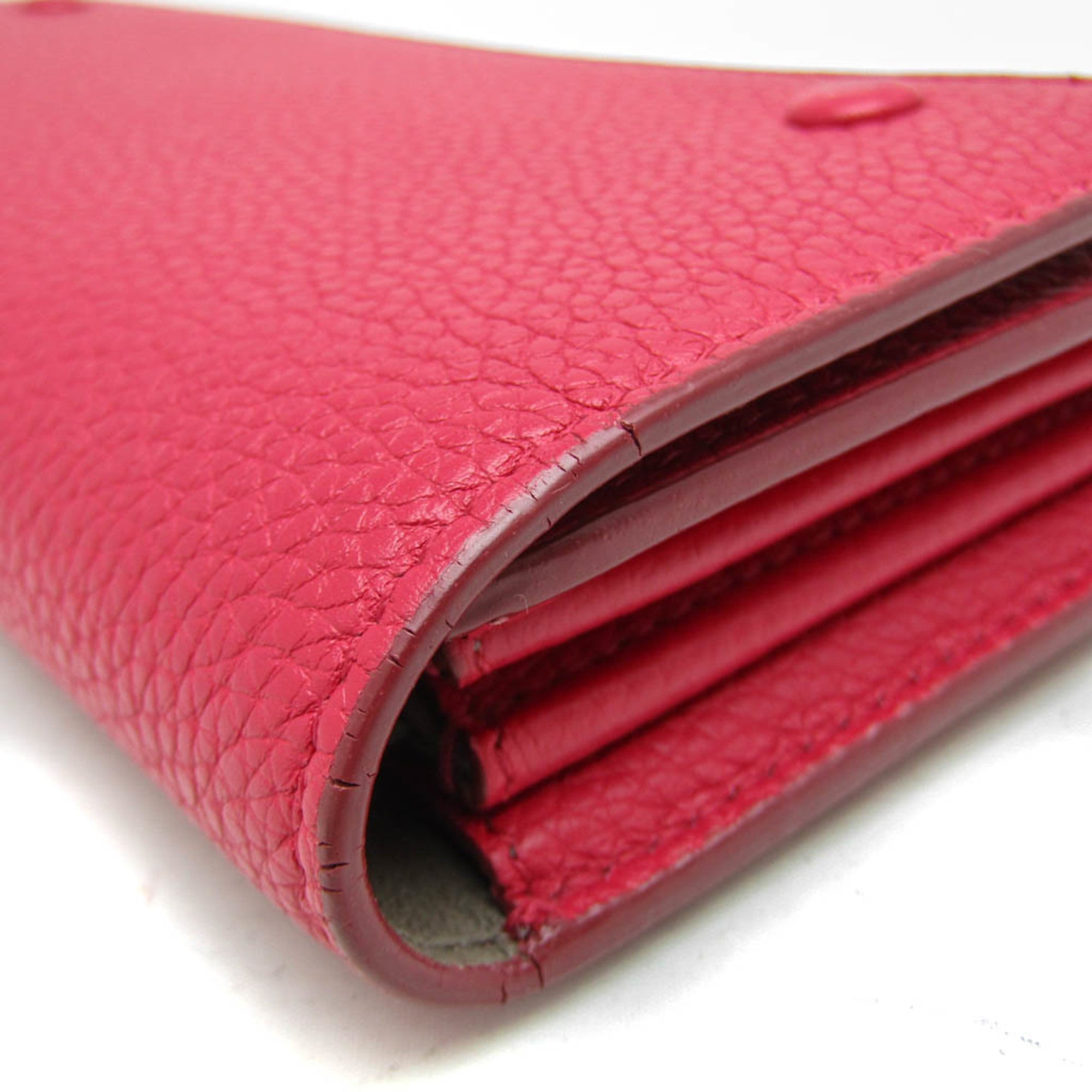 Celine Bicolor Large Flap Multifunction Women's  Calfskin Long Wallet (bi-fold) Gray,Pink Red