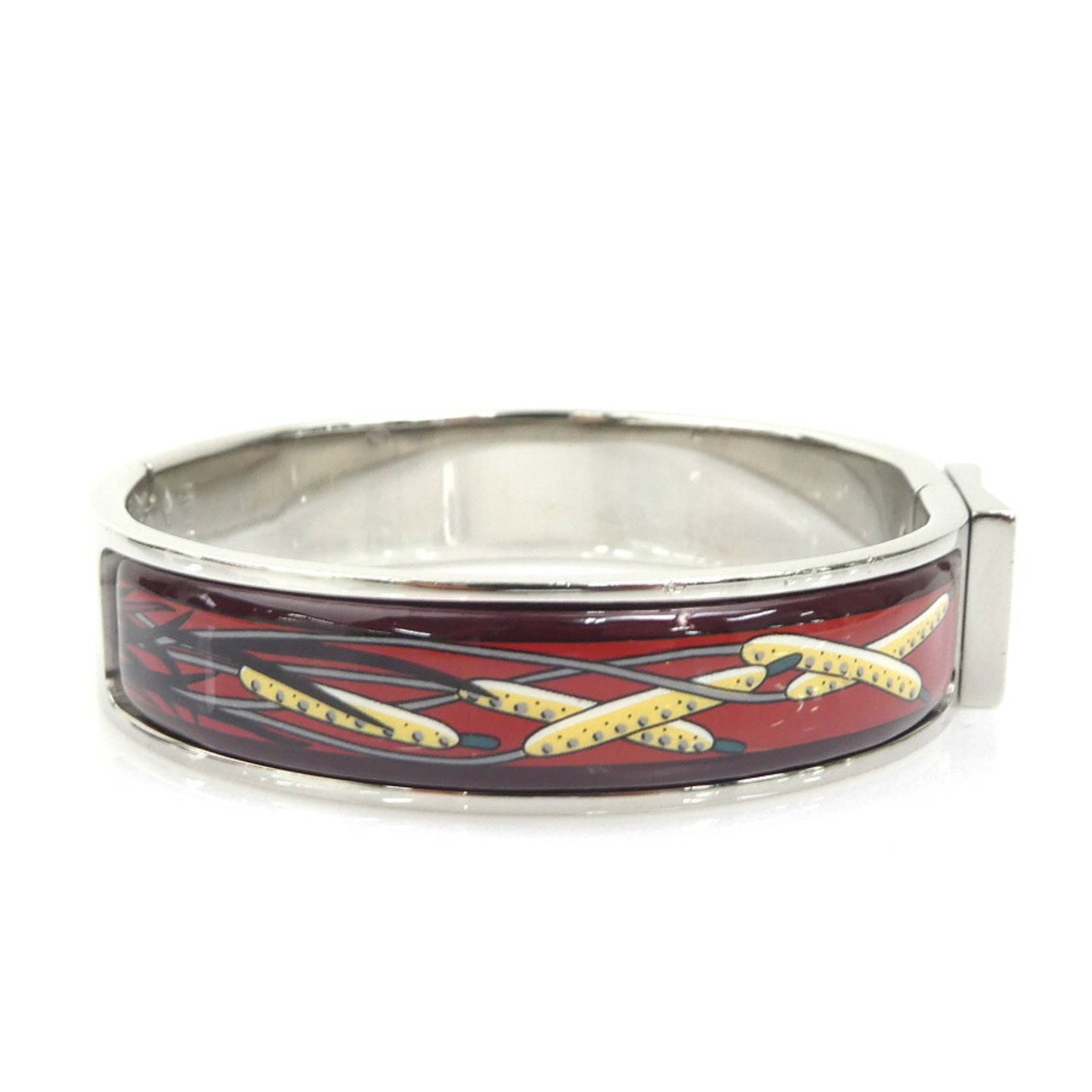Hermes Hermès Click-Clack Metal Enamel Bangle Bracelet in Silver, Burgundy, and Multicolor for Women (e60706a)