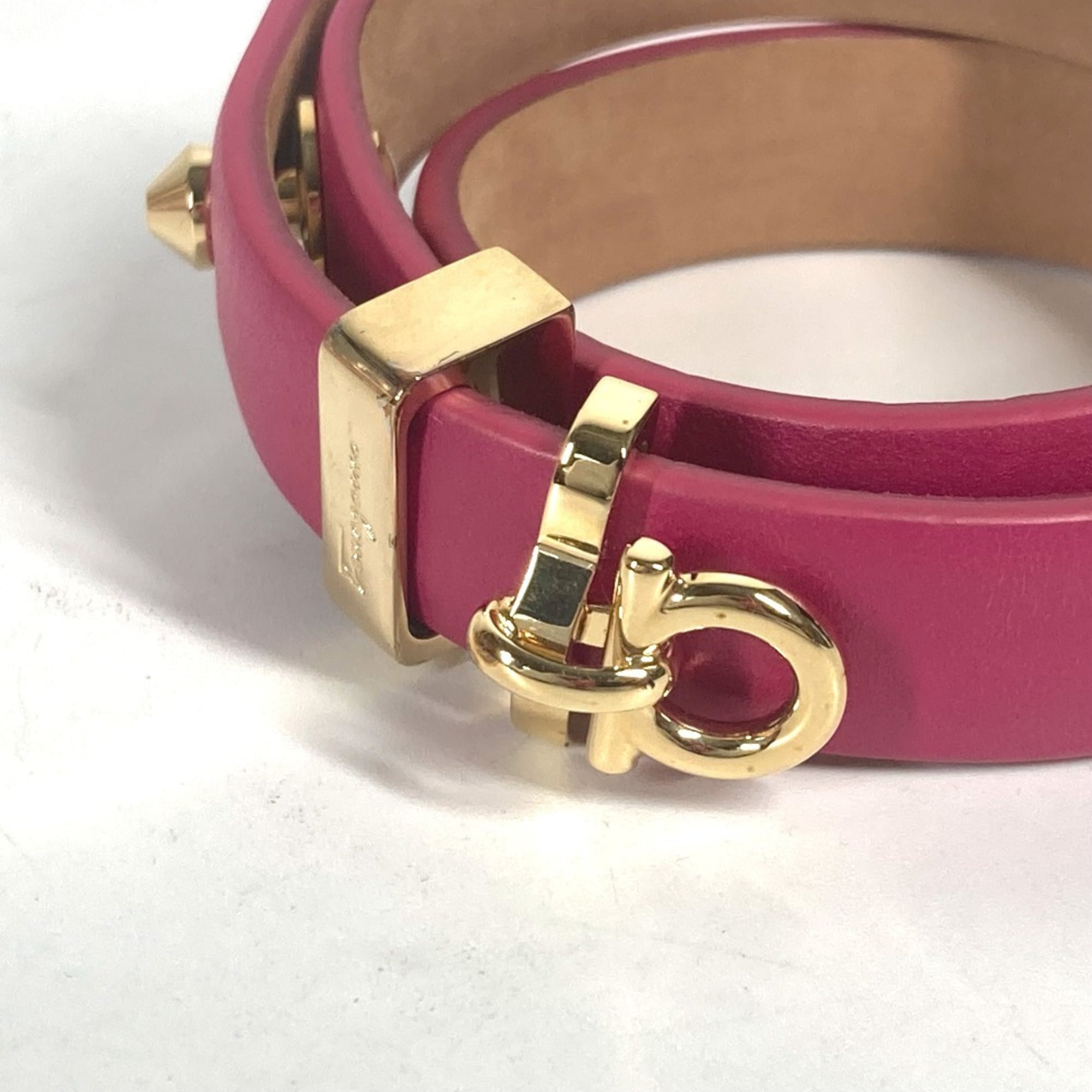 Salvatore Ferragamo Double Gancini Bracelet Leather Women's Pink M-240910-5 — Like New