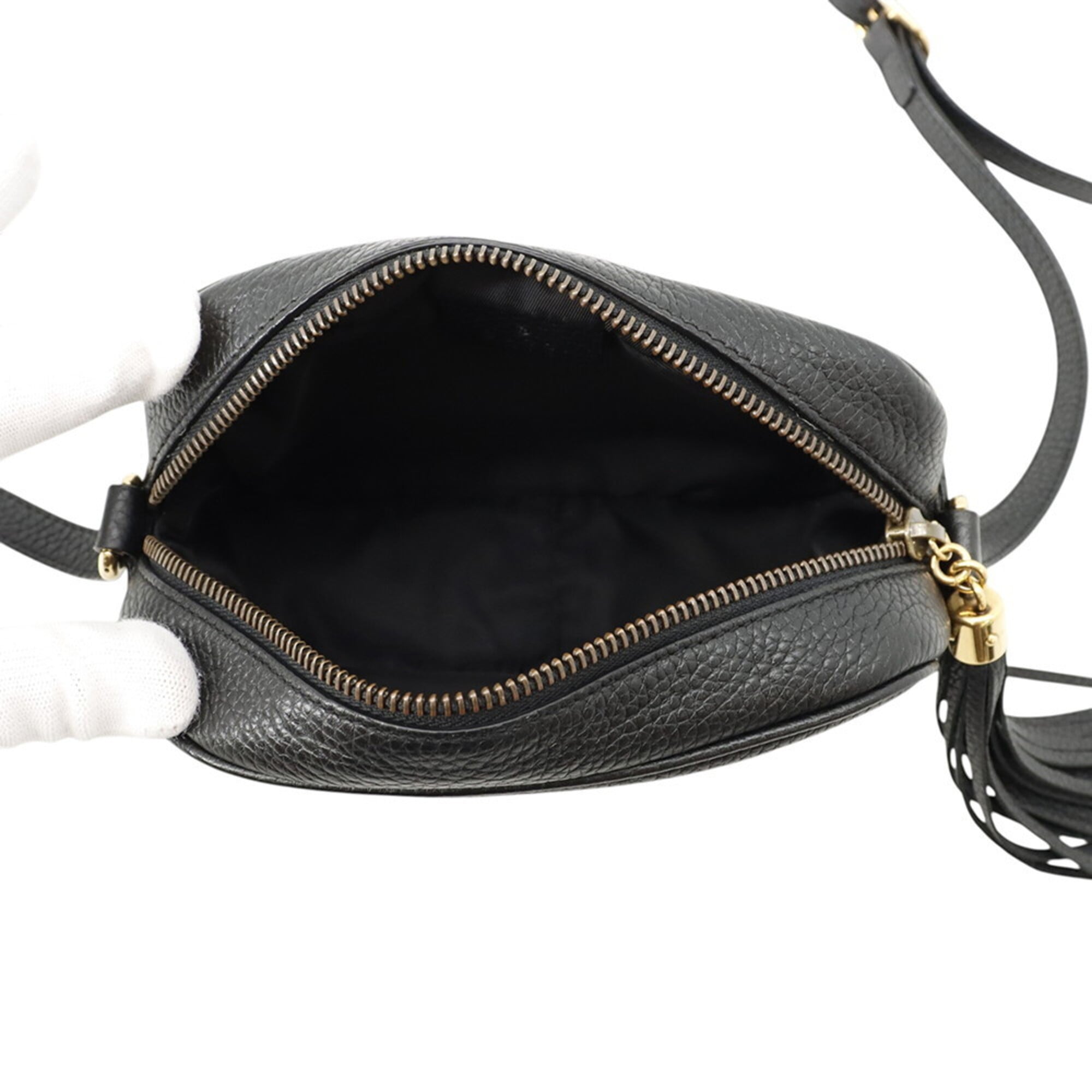 Gucci Interlocking G Soho Disco Bag Small Leather Shoulder 347994 GUCCI Black Tassel Handbag Women's — Like New