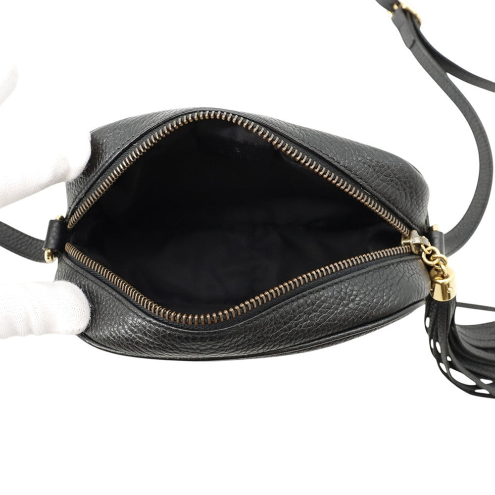 Gucci Interlocking G Soho Disco Bag Small Leather Shoulder 347994 GUCCI Black Tassel Handbag Women's — Like New