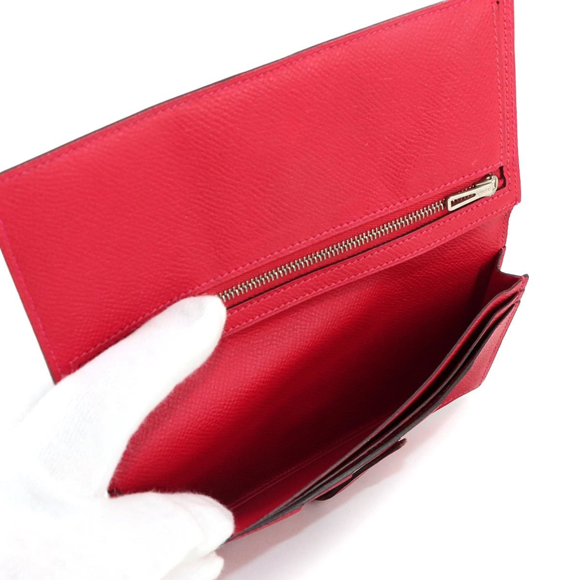 Hermes Hermès Bearn Soufflet Bifold Long Wallet, Epson Rouge H, Kazac, T Stamp, Silver Hardware