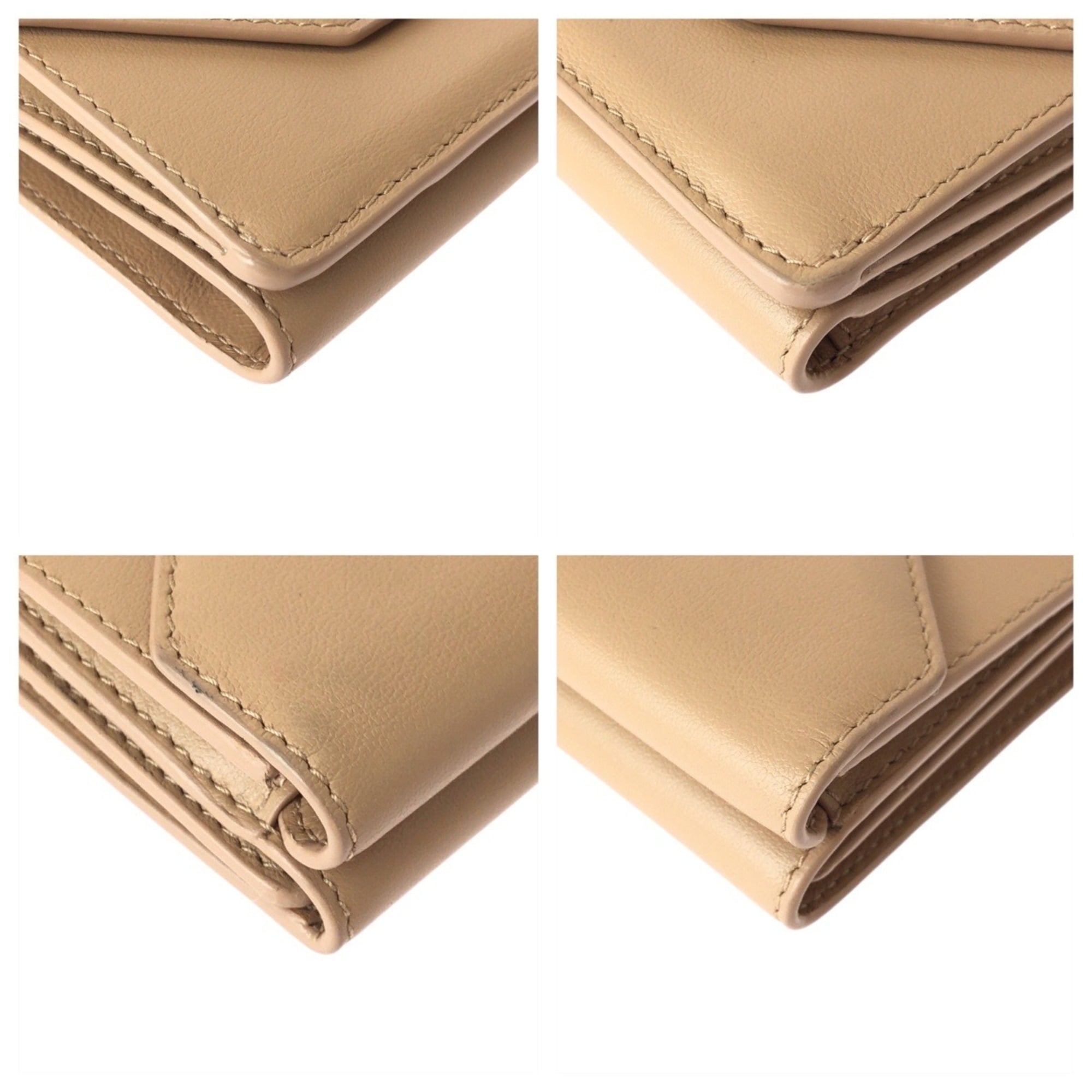 BALENCIAGA Beige Gold Hardware Leather Compact Wallet 73630 9607 O 555583 Women's