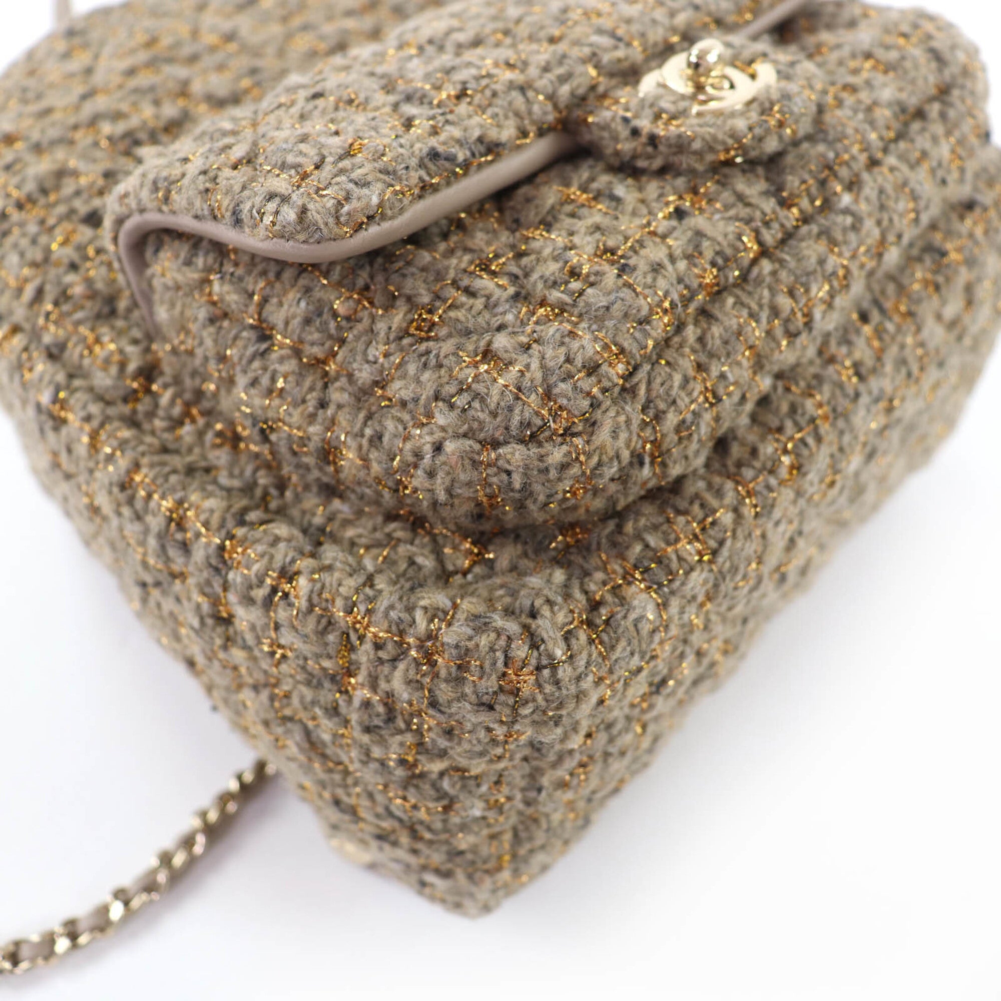 CHANEL Coco Mark Turnlock Matelassé Tweed Chain Shoulder Bag with Leather Accents, Brown, Made in Italy, Women's — Like New
