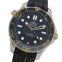 Omega Seamaster 210.22.42.20.01.002 Men's Watch, Brand: Diver, 300m Water Resistant, Date, Automatic Movement, Sedna Gold, Stainless Steel (SS), Rubber Strap, Open Caseback — Good