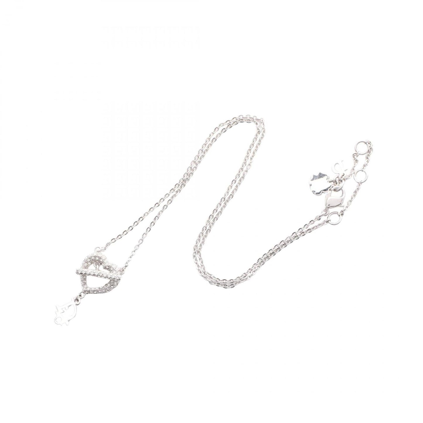 Christian Dior Dior Logo Heart Necklace Jewelry Stainless Steel Rhinestones Women's Silver and Clear