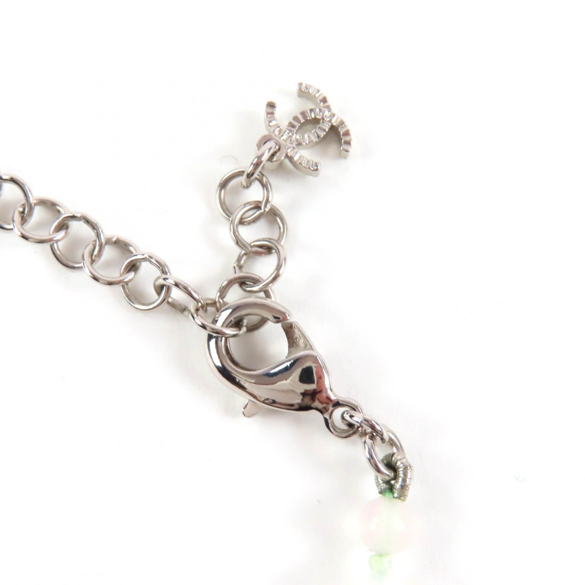CHANEL B25P Coco Mark Natural Stone Rhinestone Necklace, White and Pink, Silver Hardware, 2025 Model, with Box Dust Bag, Made in Italy, Women's — Like New