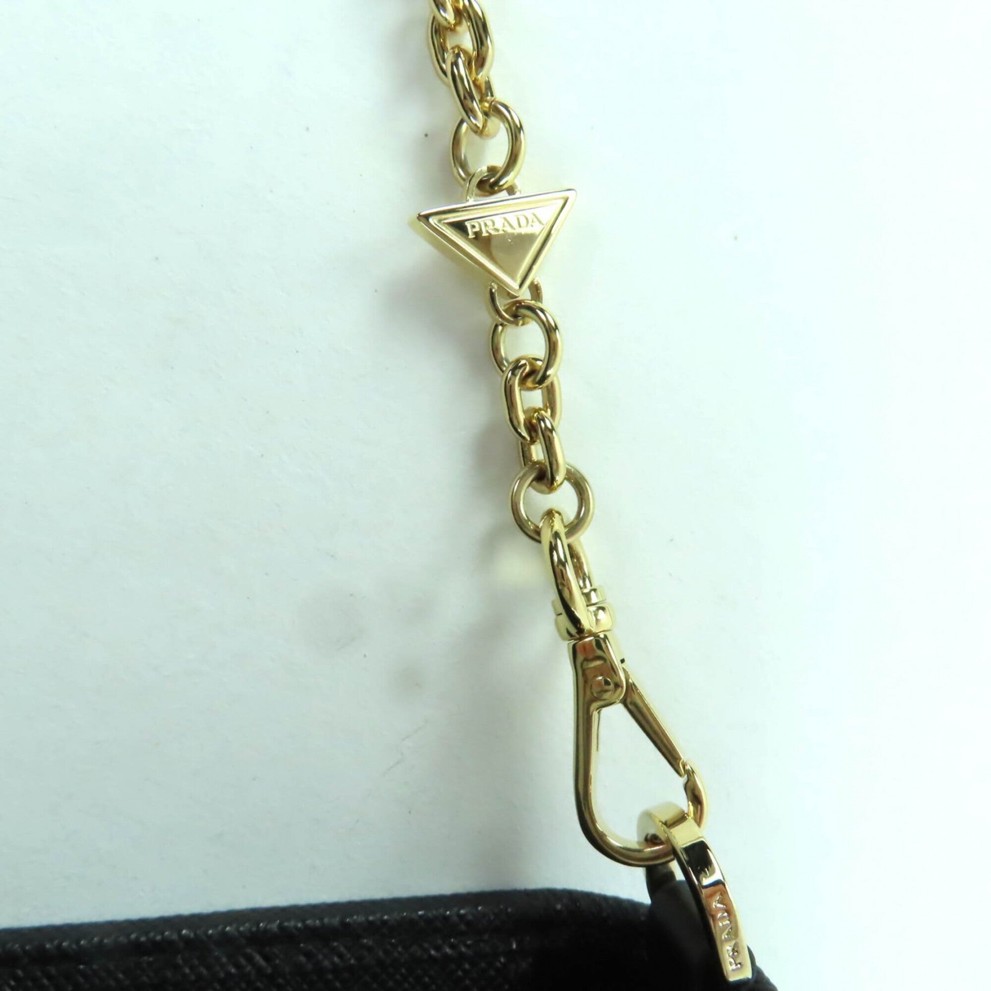 PRADA 1BP053 Saffiano Leather Mini Bag with Triangle Chain, Shoulder Bag, Black, Made in Italy, Women's — Like New