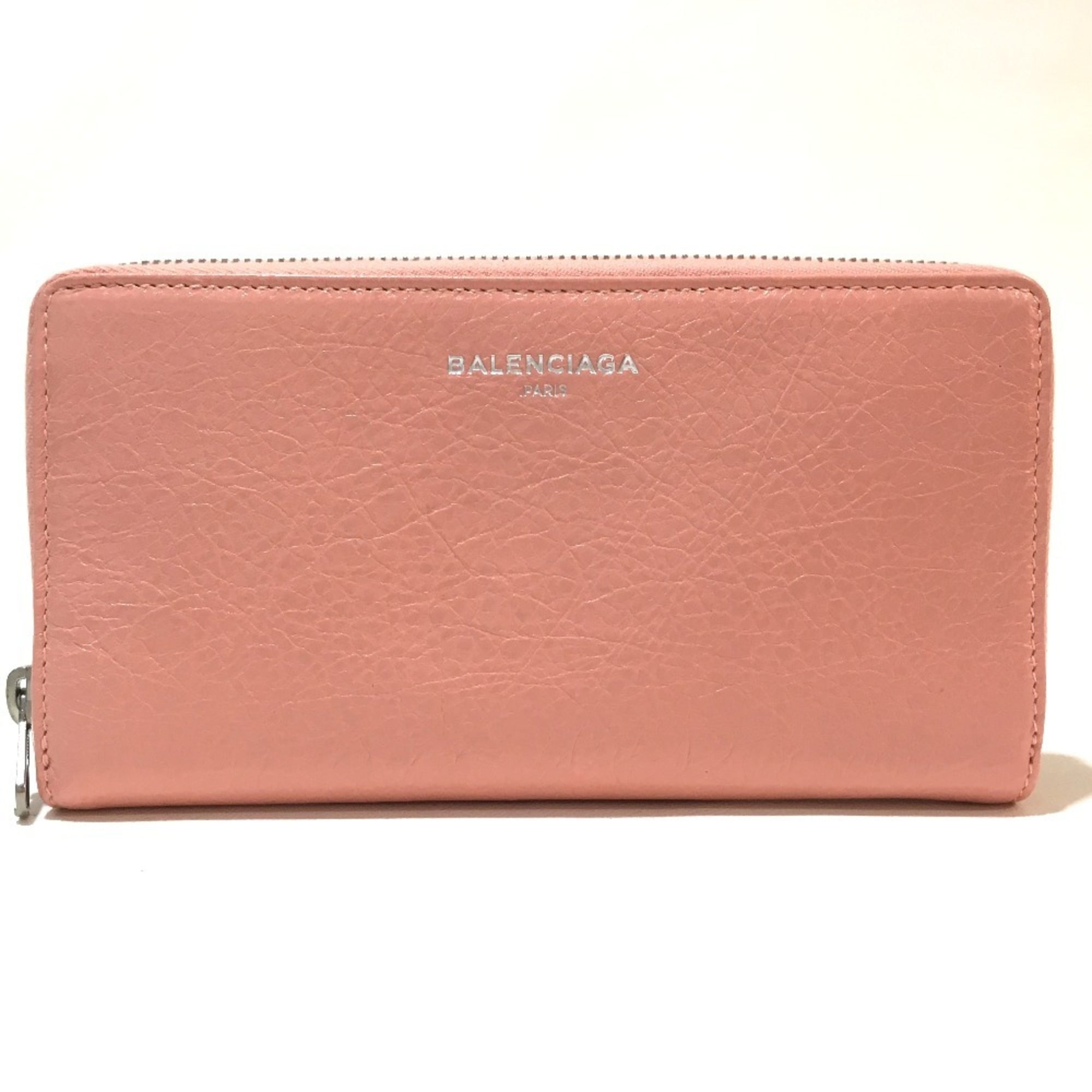 BALENCIAGA 419805 Exclusive Women's Leather Long Wallet with Zip-Around Design in Pink Beige