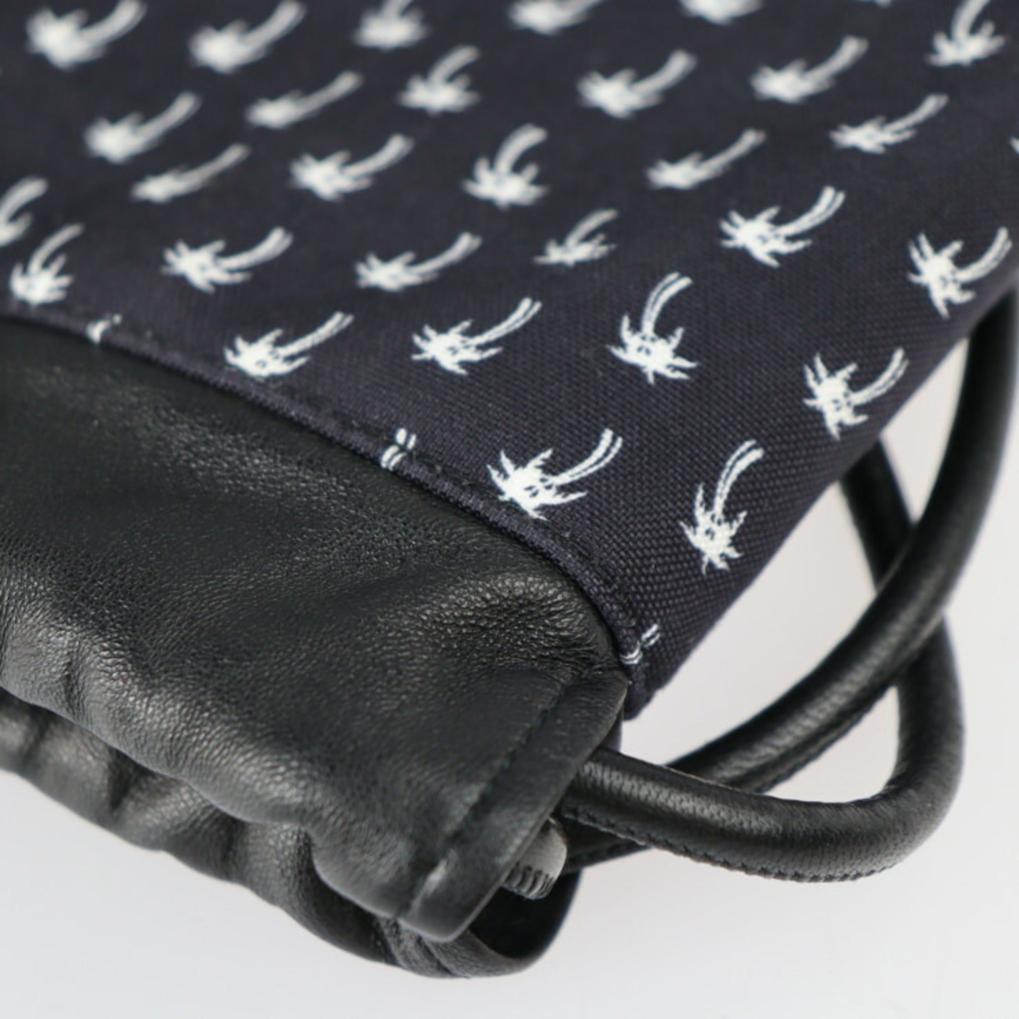 Yves Saint Laurent SAINT LAURENT PARIS Saint-Laurent Paris Backpack Daypack 553919 HPQ4E 1070 Canvas Lambskin Black Drawstring Palm Tree Pattern — Like New