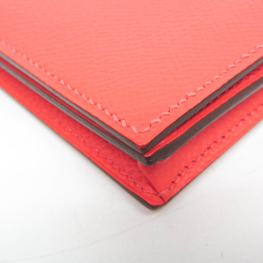 Hermes Bearn Bearn Soufflé Women's Epsom Leather Long Wallet (bi-fold) Salmon Pink