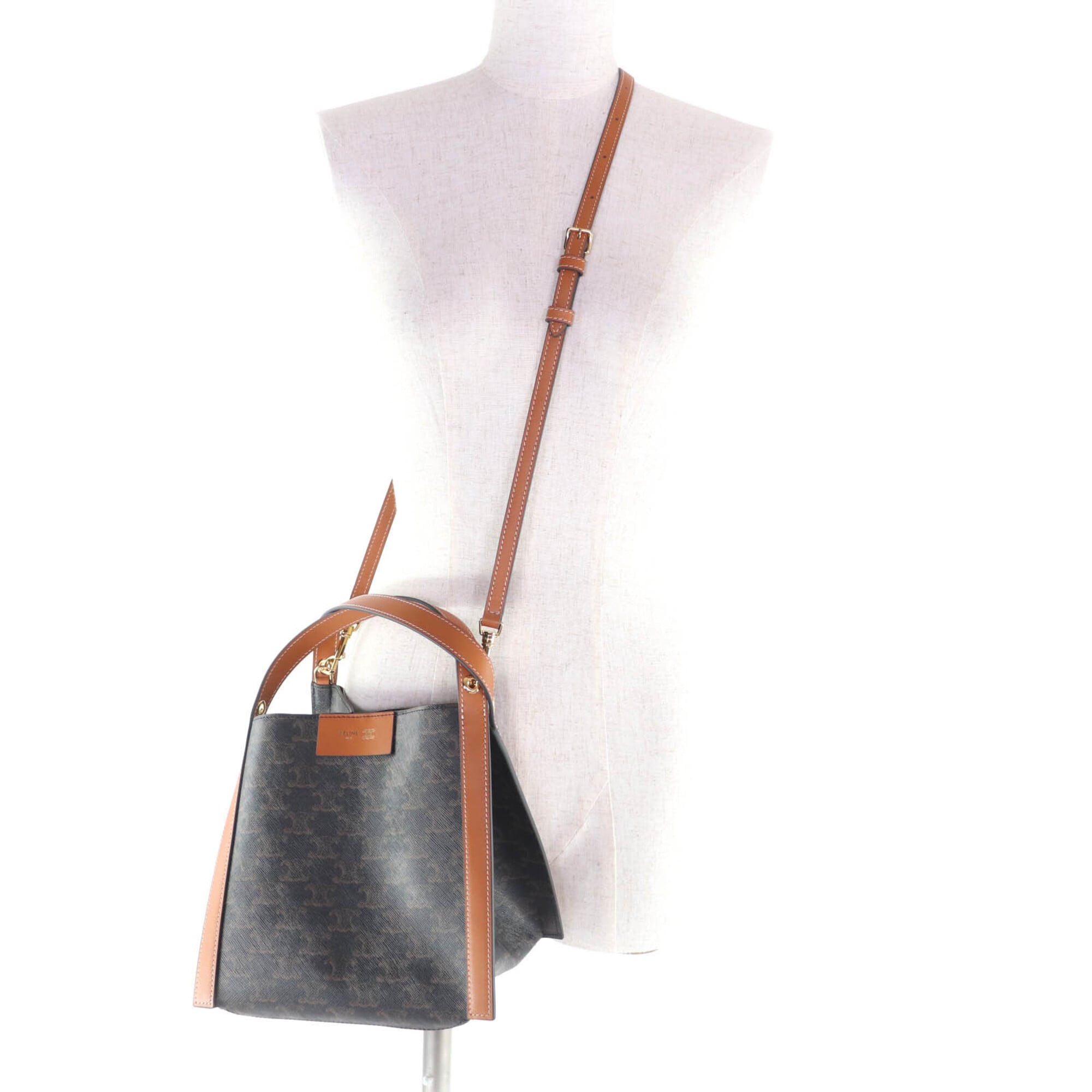 CELINE 12418 Small Cubo Bag Honey Logo Triomphe Canvas 2-way Shoulder Made in Italy Women's — Like New