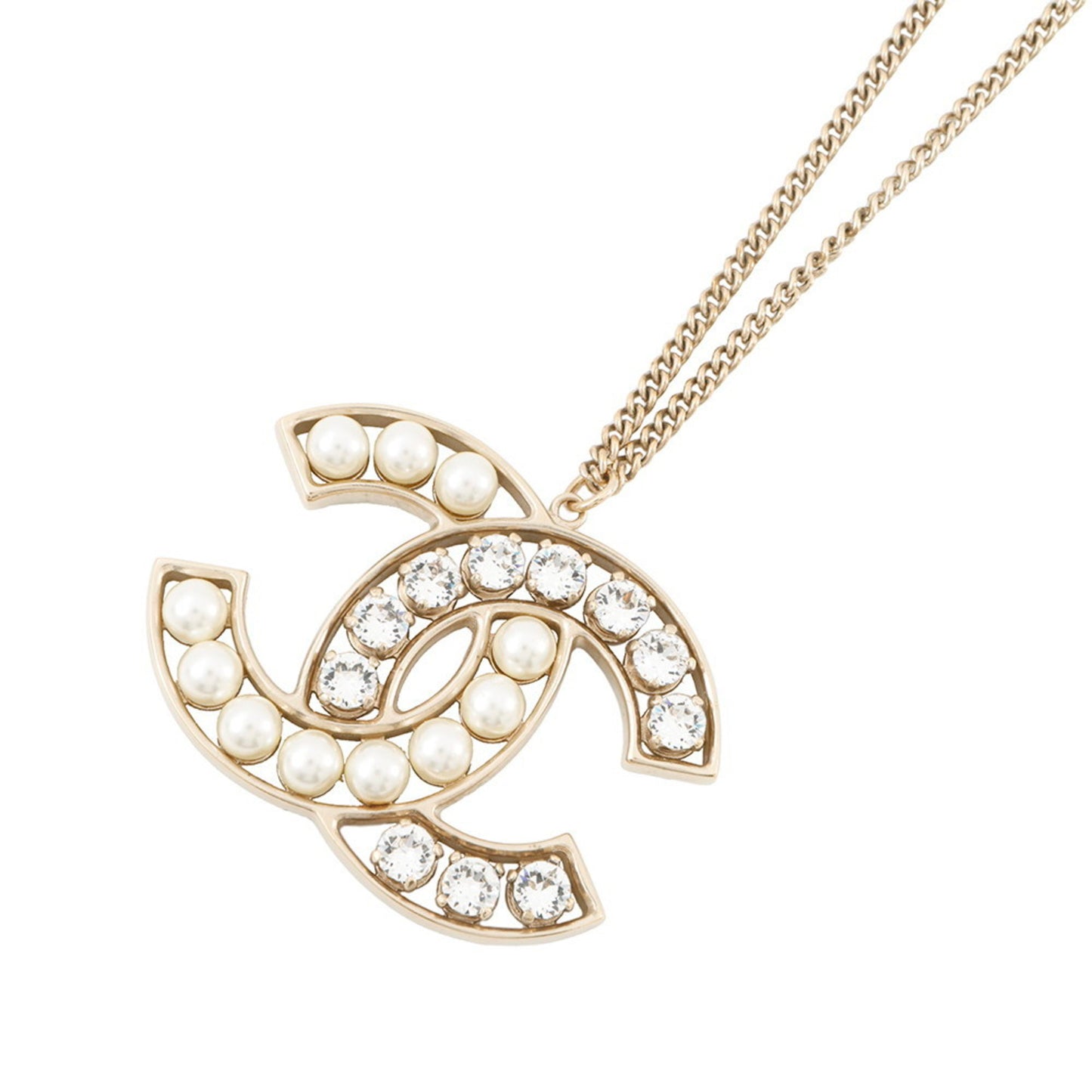 Chanel Coco Mark Necklace with Faux Pearls, Metal and Rhinestones, B16V