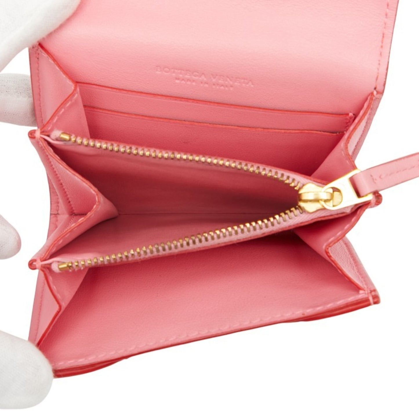 Bottega Veneta Intrecciato Bi-fold Wallet 577841 Red Pink Leather Women's BOTTEGAVENETA