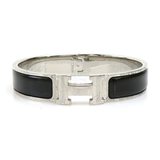 Hermes Hermès Click-Clack Metal Enamel Bangle Bracelet in Silver and Black for Women (e60747a)