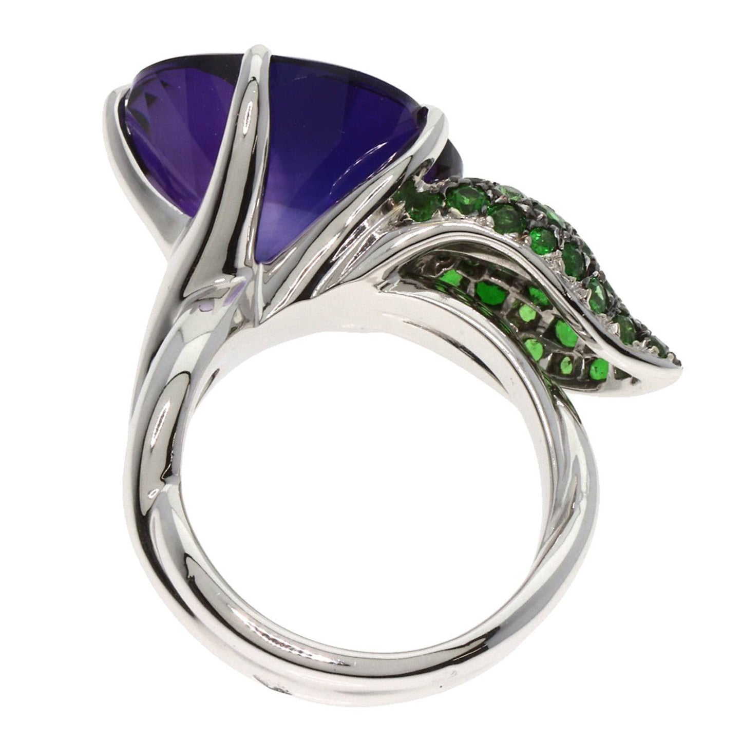 CHANEL Camellia, Amethyst, and Garnet #50 Ring, 18K White Gold, Women's