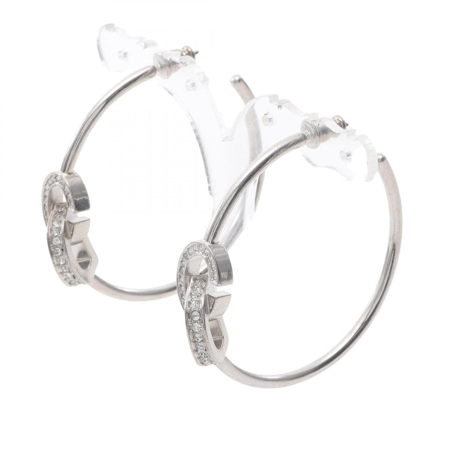 Christian Dior Dior CD LOCK Hoop Earrings in Stainless Steel with Crystals, Silver and Clear