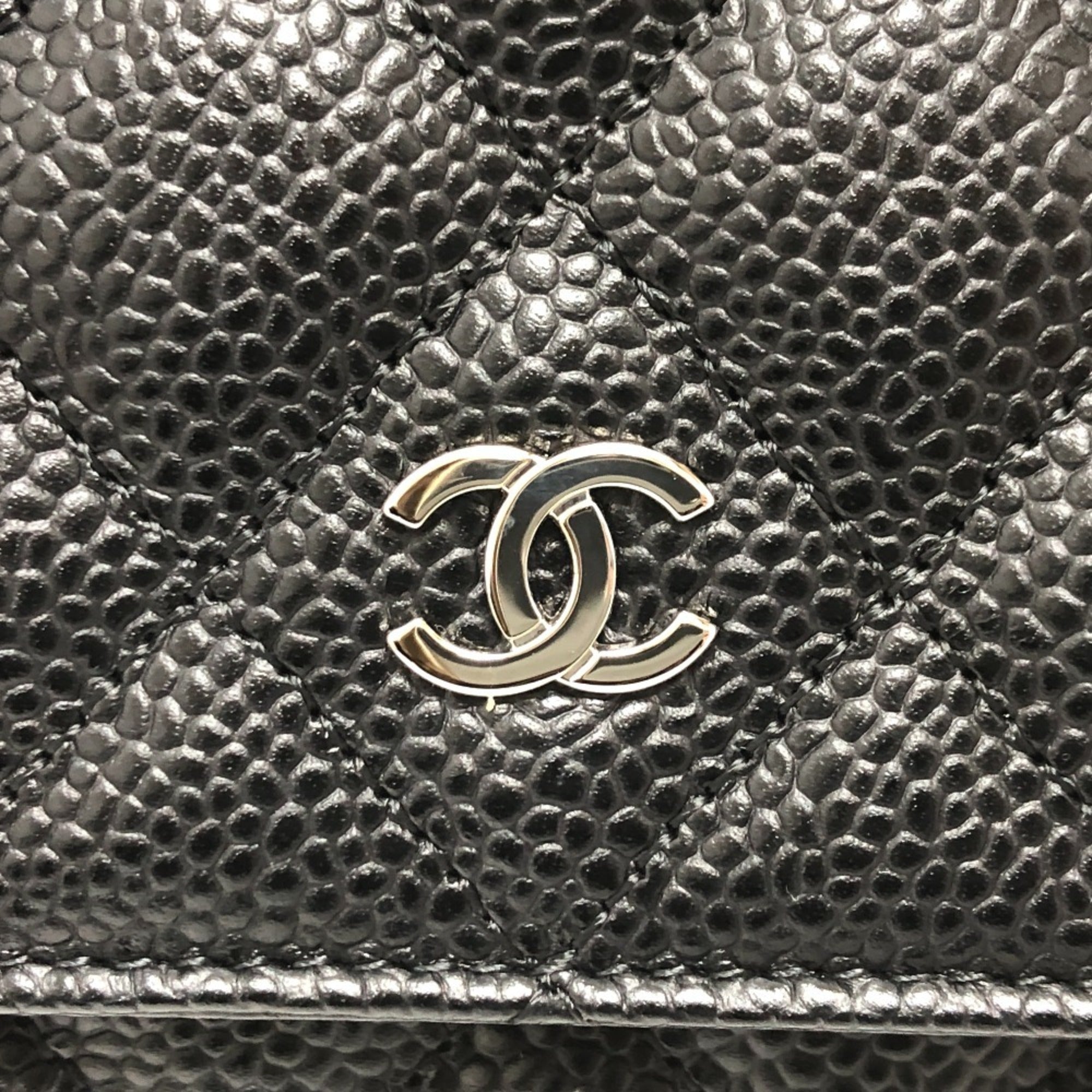 CHANEL AP0250 Matelasse Coco Mark Classic Chain Wallet Shoulder Bag Caviar Skin Women's Silver Hardware Black — New - Store Return