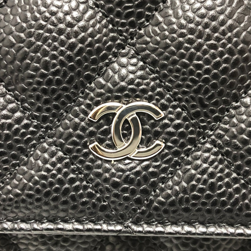 CHANEL AP0250 Matelasse Coco Mark Classic Chain Wallet Shoulder Bag Caviar Skin Women's Silver Hardware Black — New - Store Return