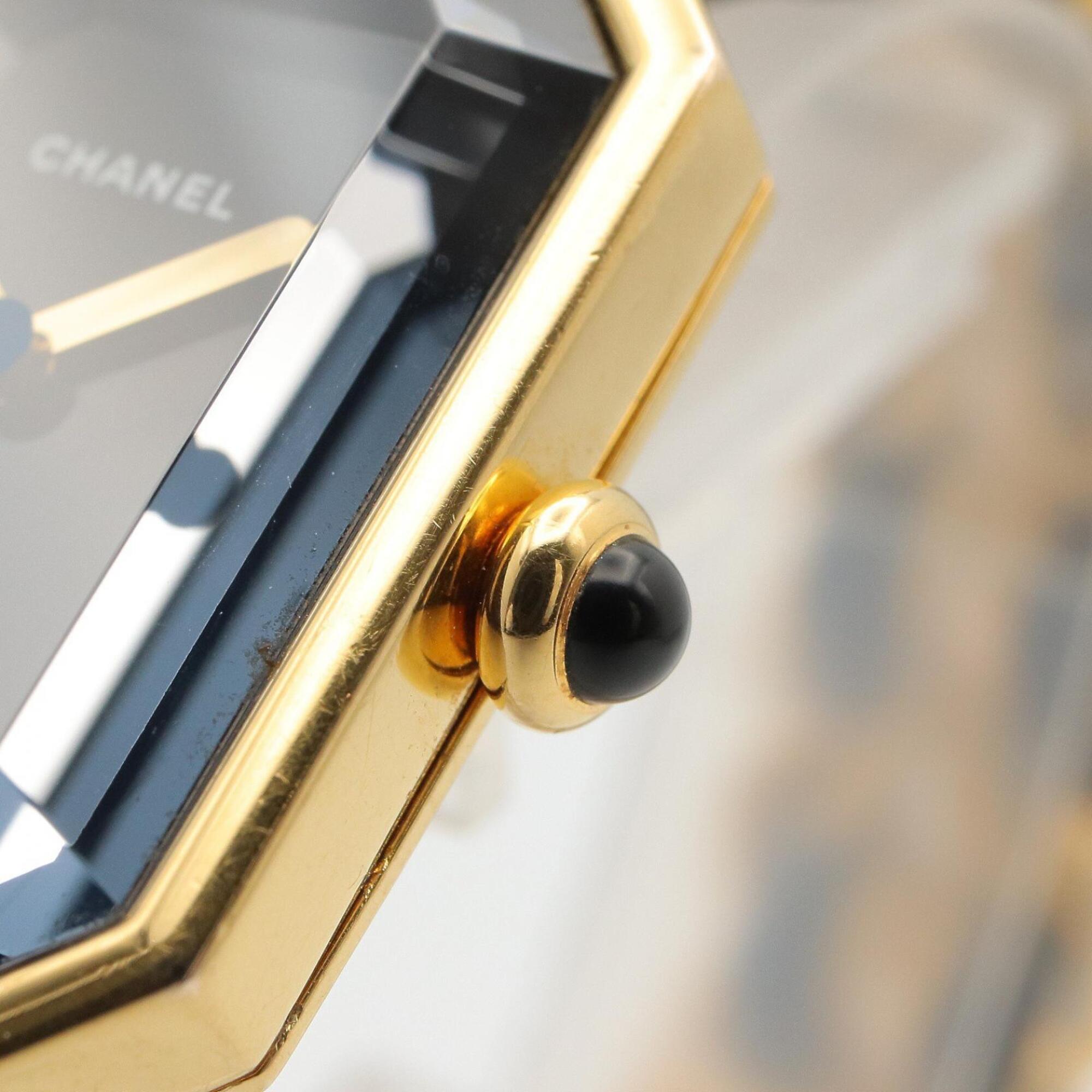 Chanel CHANEL Première M Wristwatch, Gold Plated (GP), Leather Strap, Women's, Black, H0001 — Very Good