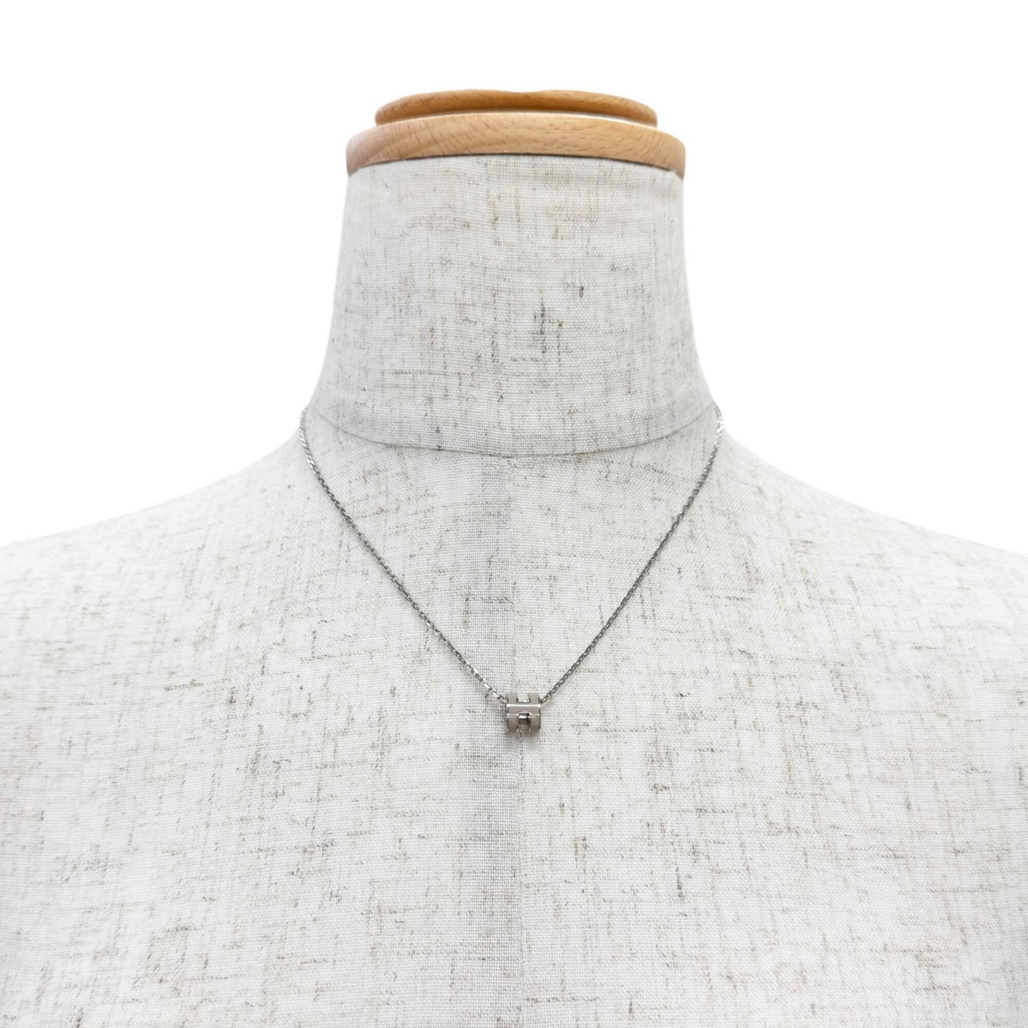 HERMES Mini Pop H Pendant Necklace - Marron Glacé (candied chestnut) design, silver hardware, made in France, women's, with box, very popular — Like New