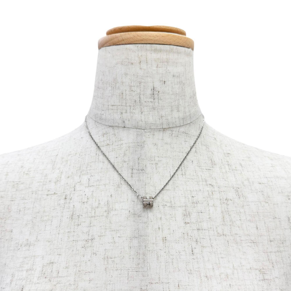 HERMES Mini Pop H Pendant Necklace - Marron Glacé (candied chestnut) design, silver hardware, made in France, women's, with box, very popular — Like New