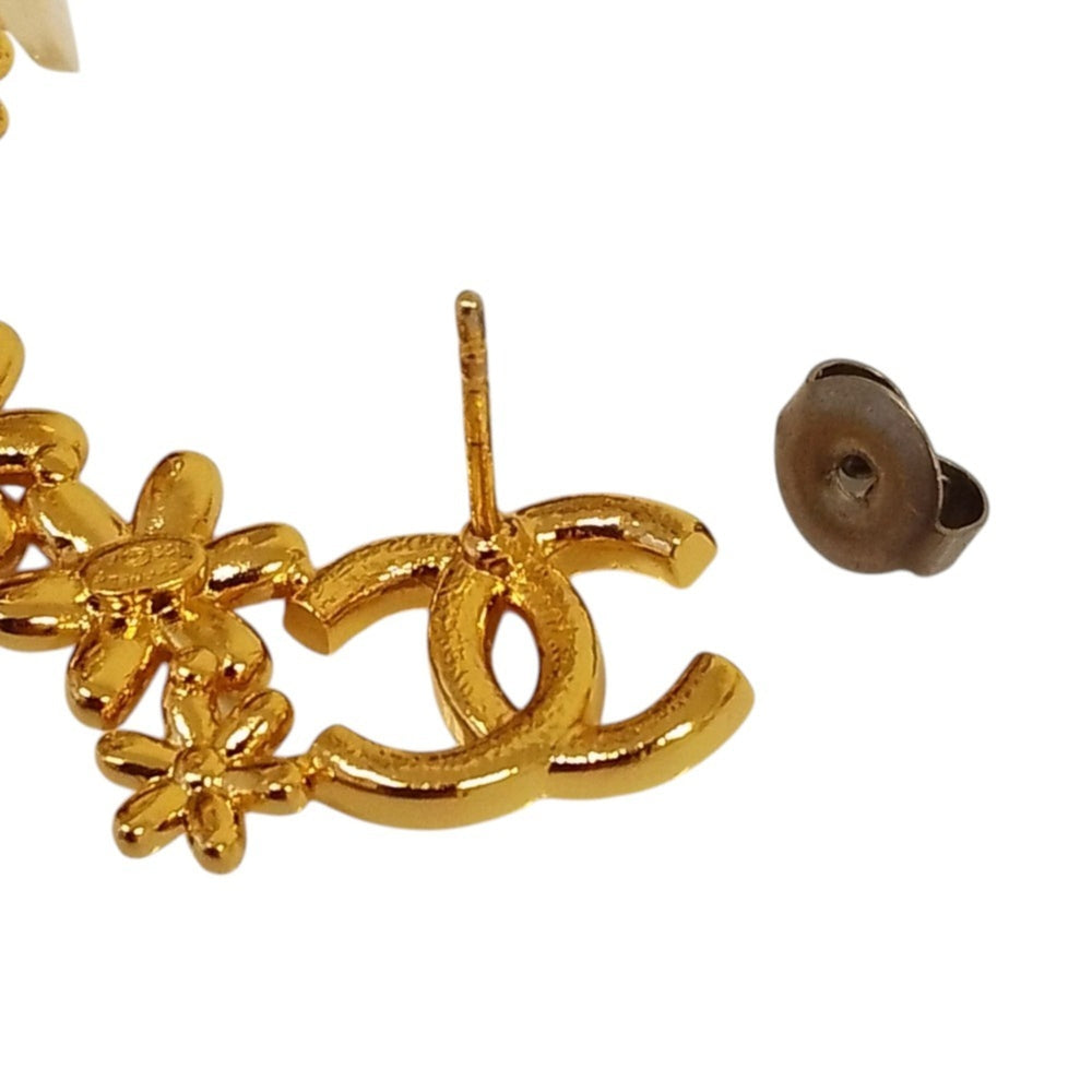 CHANEL I23A Coco Mark Flower Motif Earrings, Gold Color, Women's — Like New