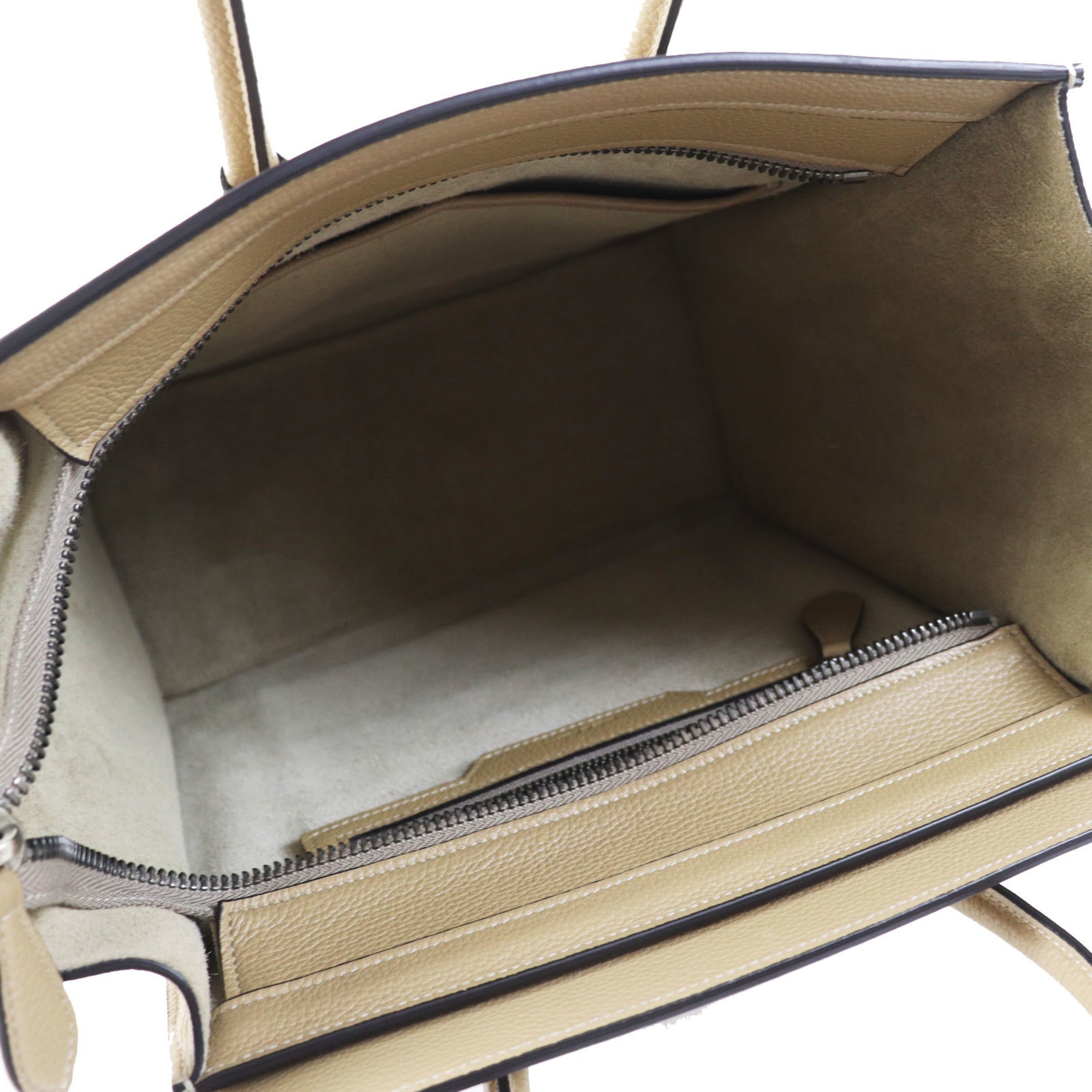 CELINE 18979 Luggage Micro Shopper Dune (Beige) Drummed Calfskin Handbag, Made in Italy, Women's — Like New