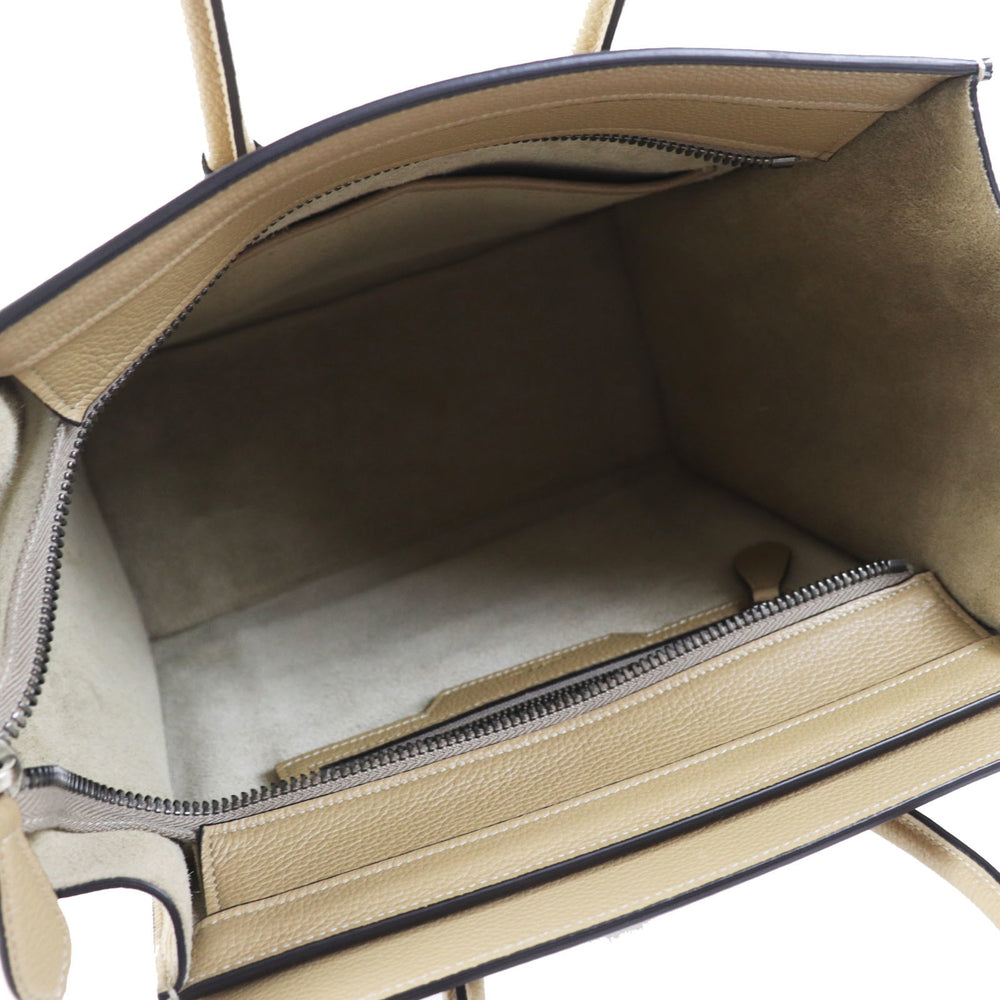 CELINE 18979 Luggage Micro Shopper Dune (Beige) Drummed Calfskin Handbag, Made in Italy, Women's — Like New