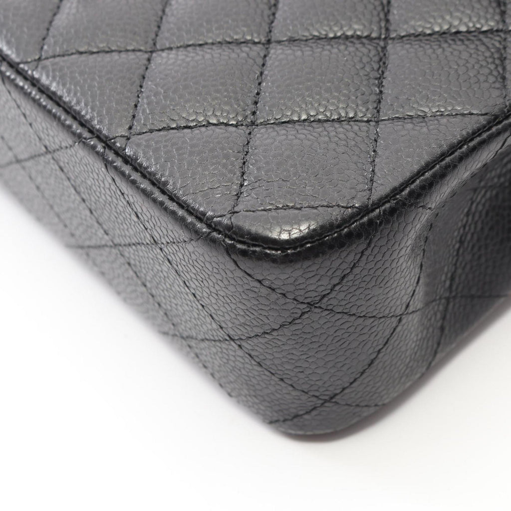 CHANEL Matelasse Double Flap Shoulder Bag in Grained Calfskin Leather, Black, Women's, A01112