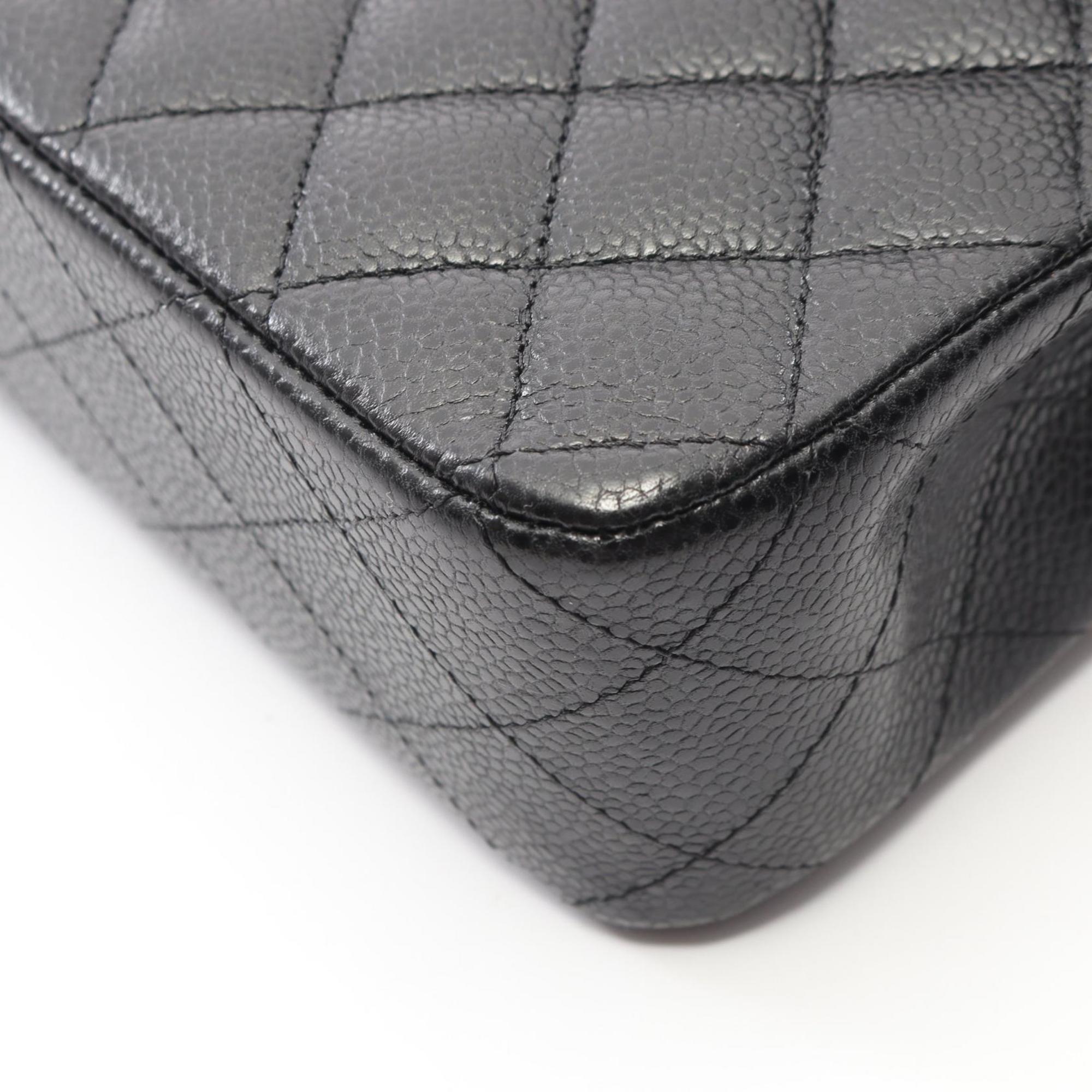 CHANEL Matelasse Double Flap Shoulder Bag in Grained Calfskin Leather, Black, Women's, A01112