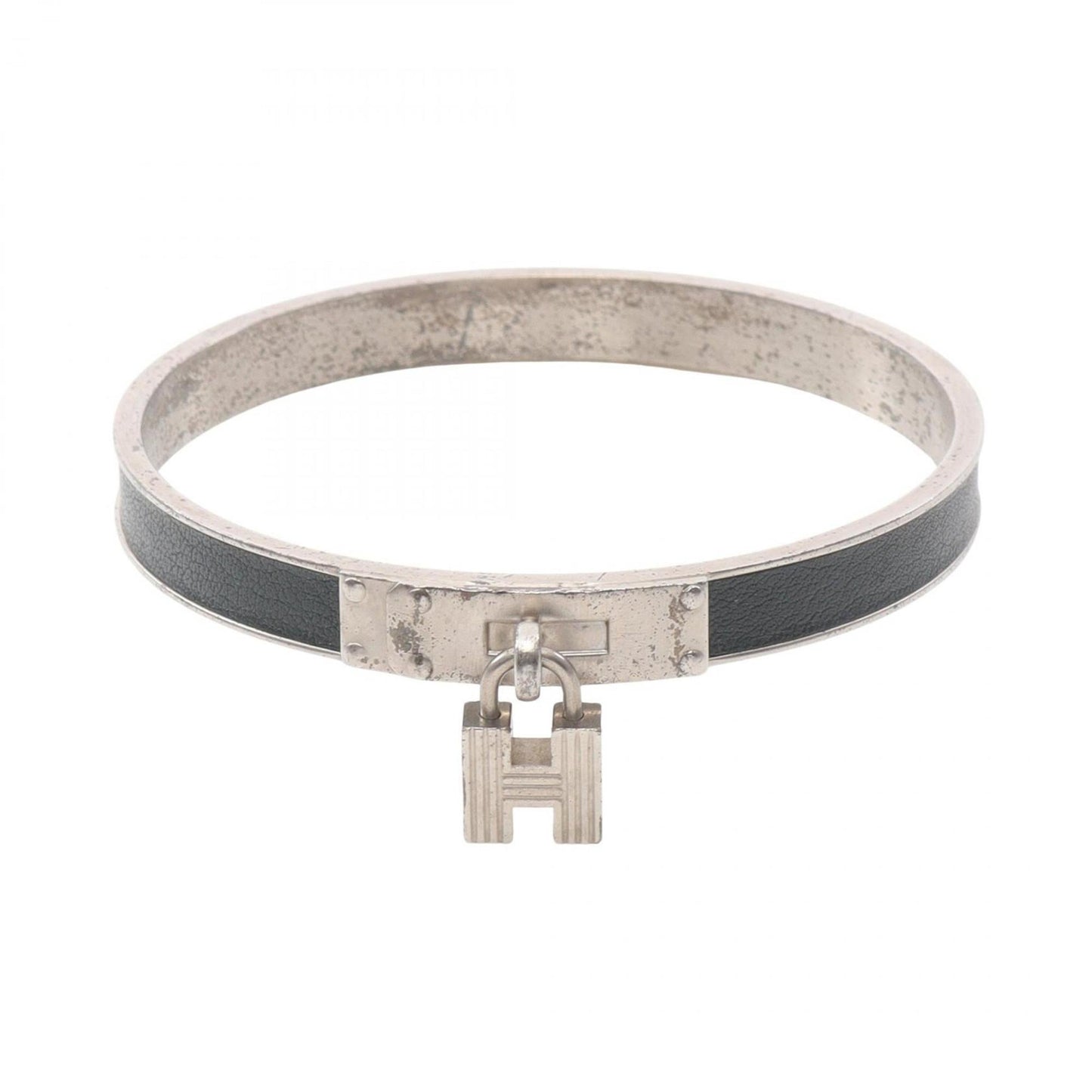 Hermes Hermès Kelly Bangle, Stainless Steel and Leather Women's, Silver Green