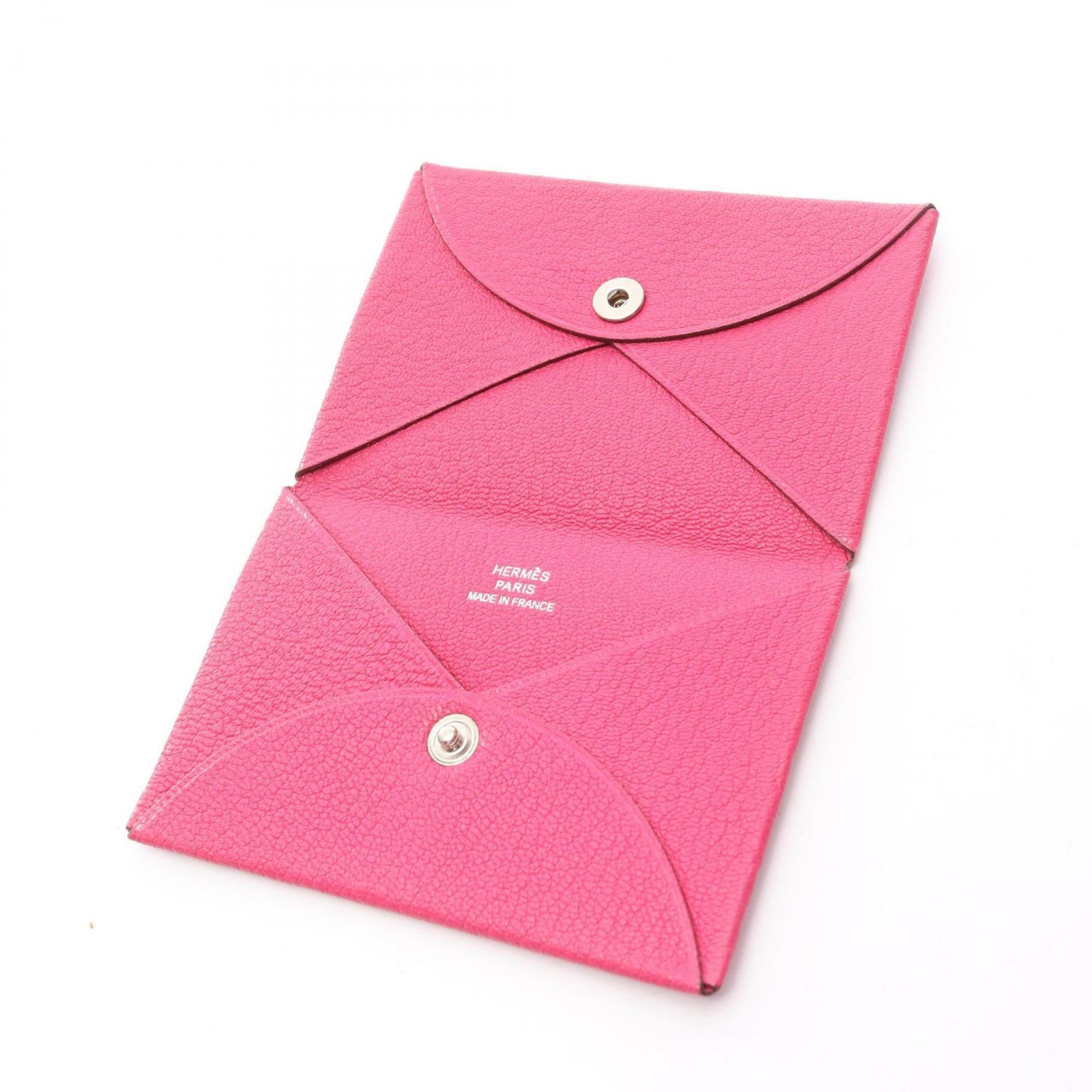 Hermes Hermès Calvi wallet, leather, coin purse, Chevre, women's, pink, 044166CK