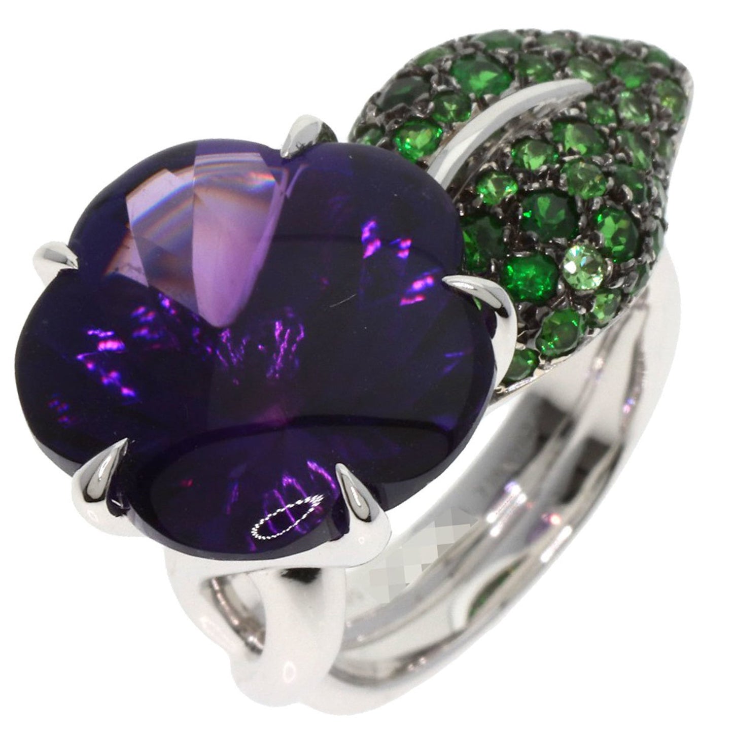 CHANEL Camellia, Amethyst, and Garnet #50 Ring, 18K White Gold, Women's
