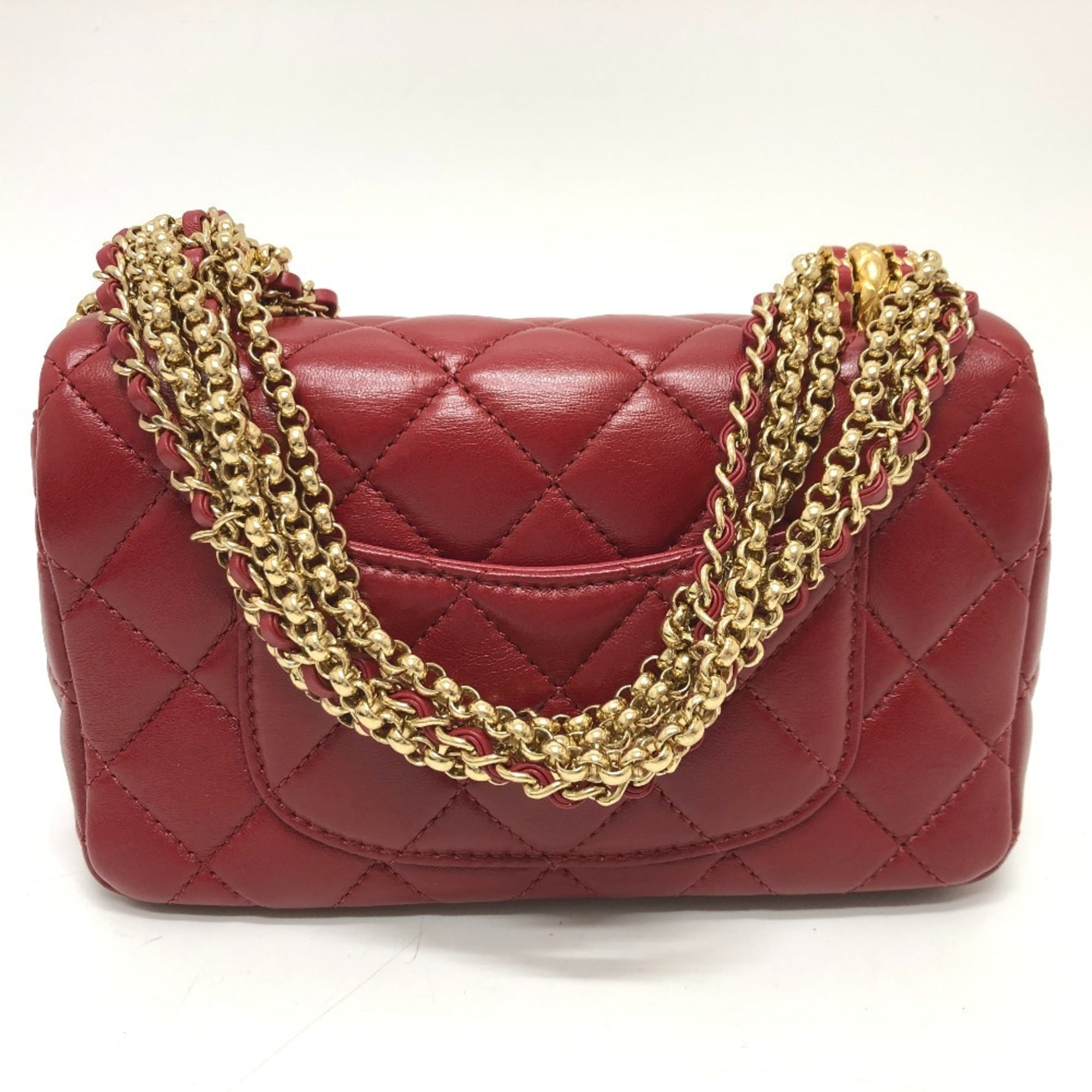 CHANEL Coco Mark Matelasse 3 Chain Shoulder Bag Lambskin Women's Red — New - Store Return