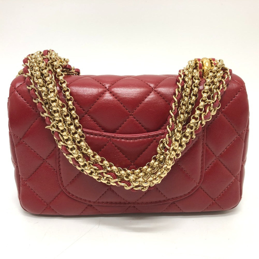 CHANEL Coco Mark Matelasse 3 Chain Shoulder Bag Lambskin Women's Red — New - Store Return
