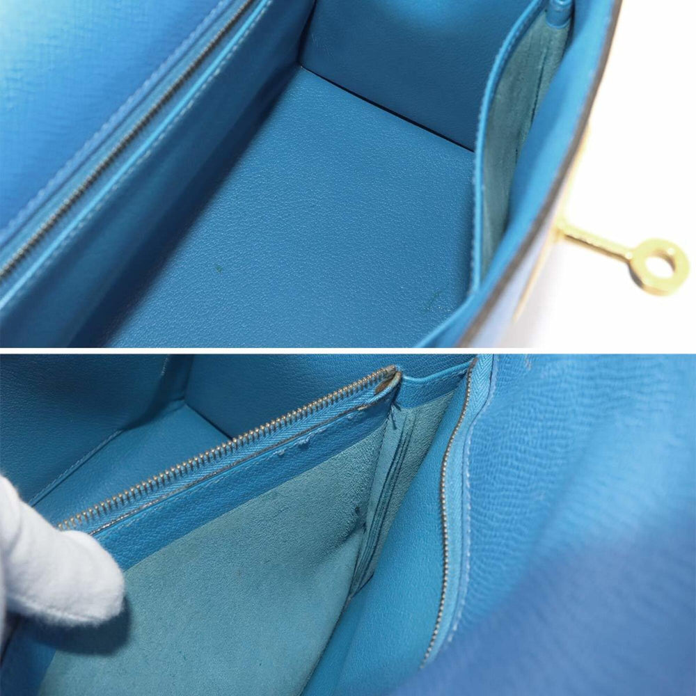 Hermes Kelly 28 2-way Hand/Shoulder Handbag, Courchevel Epsom Leather, Blue France, External Stitching, □A Stamp, Made in 1997, Gold Hardware — Like New