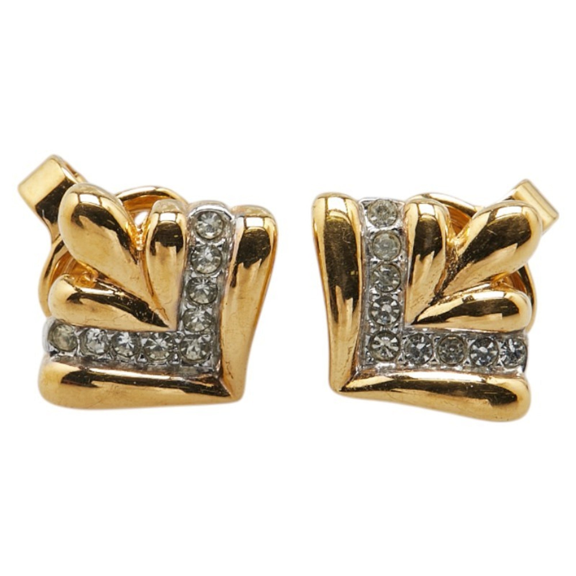Christian Dior Dior rhinestone earrings, gold plated, for women.