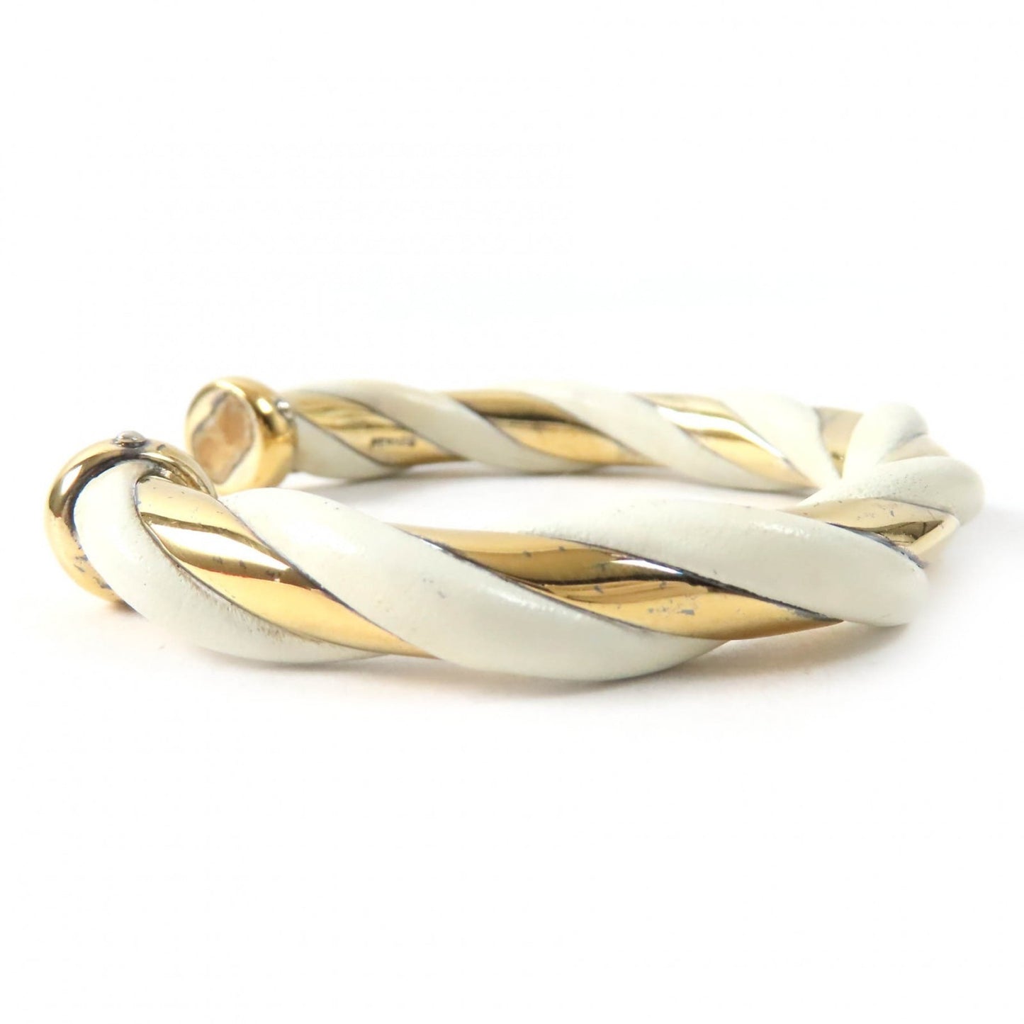 HERMES Twist Bangle Bracelet, SV925 Leather, Ivory and Gold, Weight 29.3g, Women's