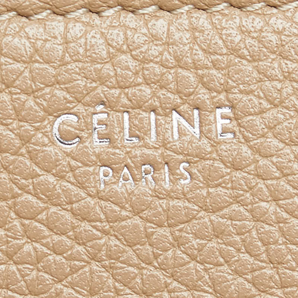 Celine long wallet with round zipper, beige leather, women's.