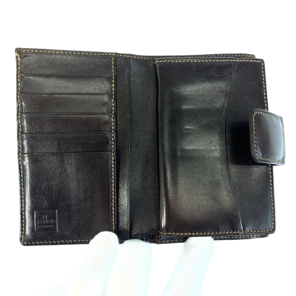 FENDI Zucca purse, brown canvas and leather with gold hardware, 2270 01692 089, compact wallet for women