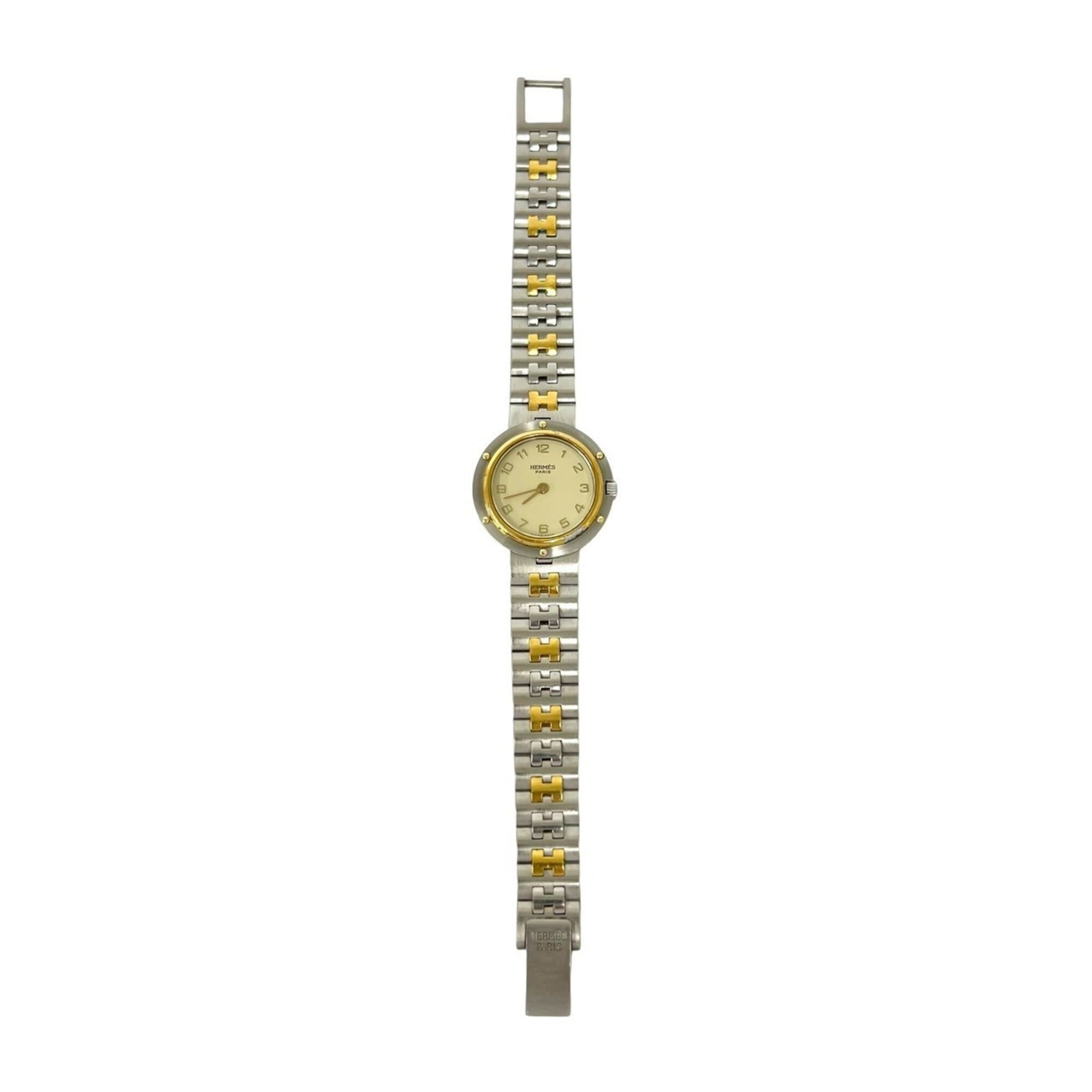 HERMES Vintage Clipper Stainless Steel Quartz Watch, Silver/Gold, 29391 — Good