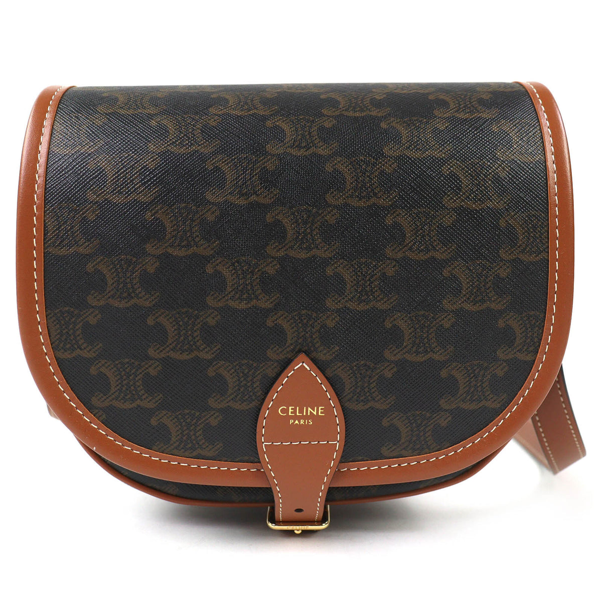 CELINE 19150 Folco Medium Triomphe Canvas Shoulder Bag, Tan Brown, Women's - Highly Recommended! — Like New