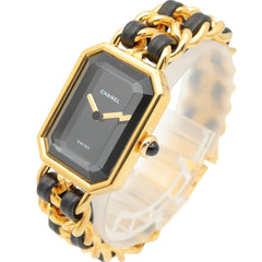 Chanel CHANEL Première S Watch, Gold Plated (GP), Leather Strap, Women's, Black, H0001 — Very Good