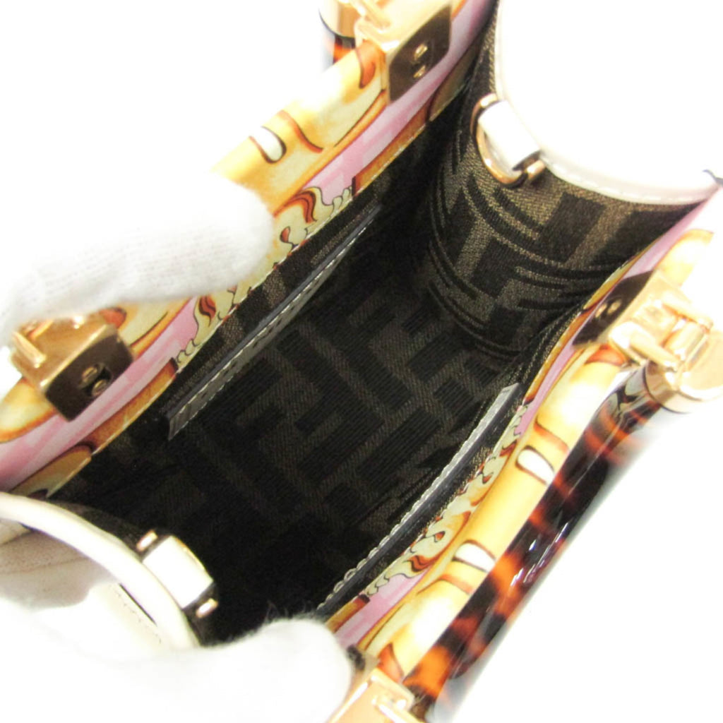 Fendi FENDACE Mini Sunshine Shopper 8BS051 Women's Leather,Coated Canvas Handbag,Shoulder Bag Gold,Pink,White